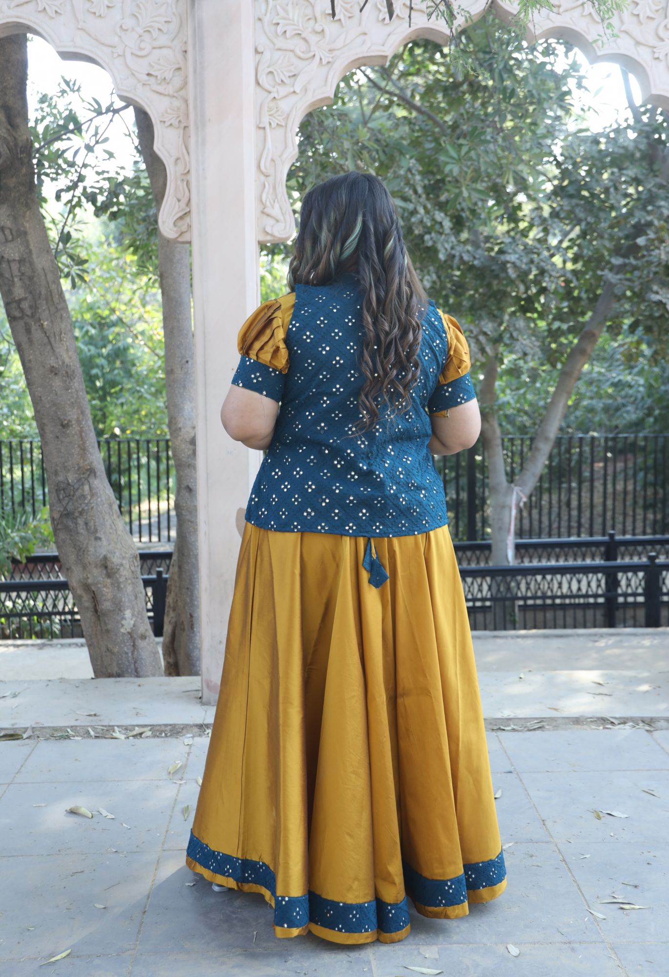 Mustard Mirror Work Lehenga Set