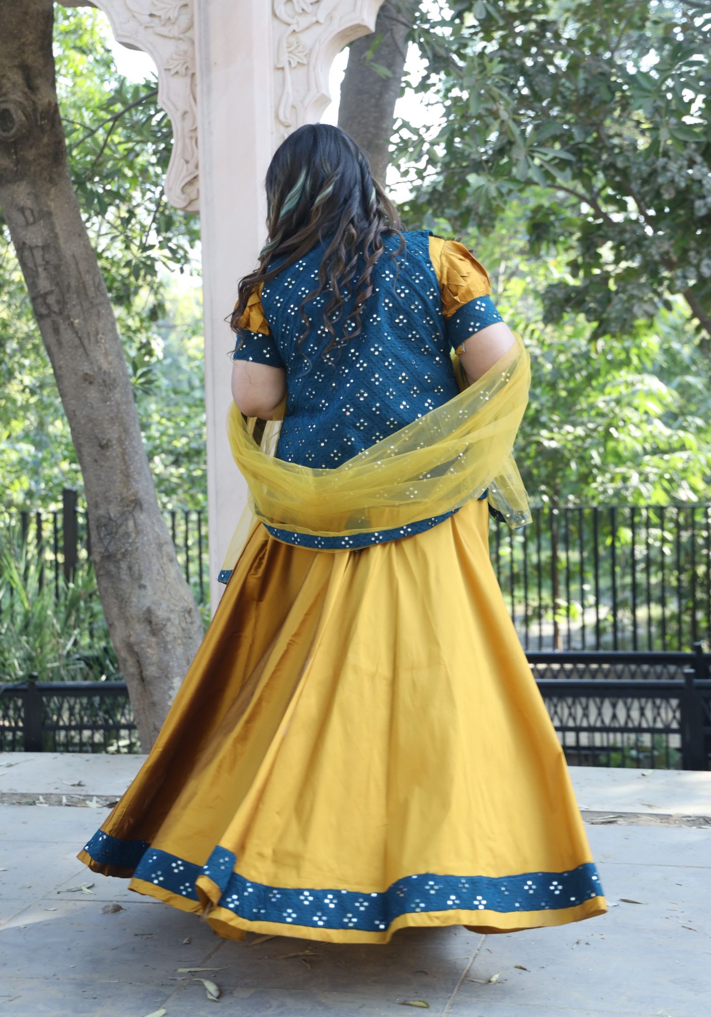 Mustard Mirror Work Lehenga Set
