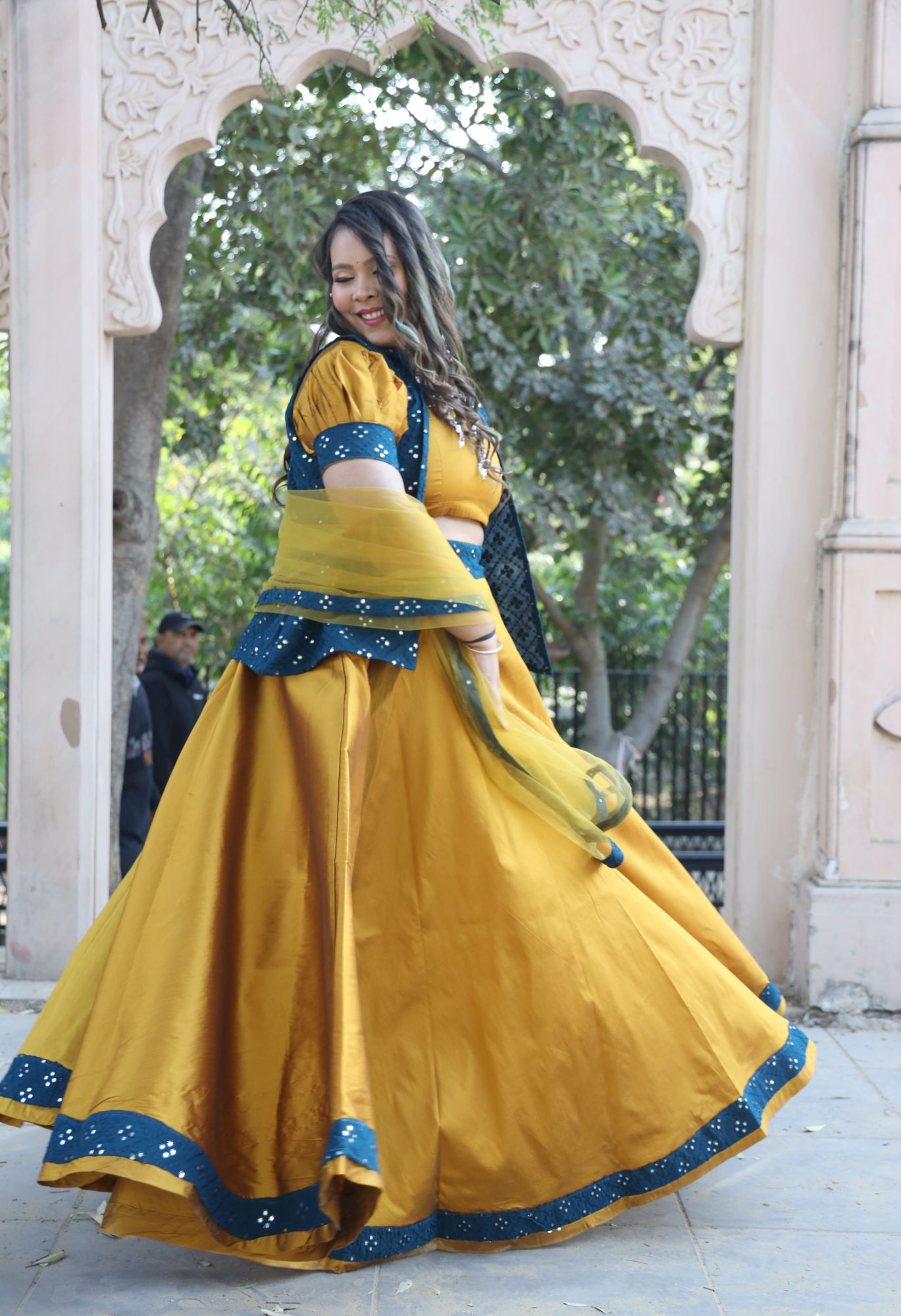 Mustard Mirror Work Lehenga Set