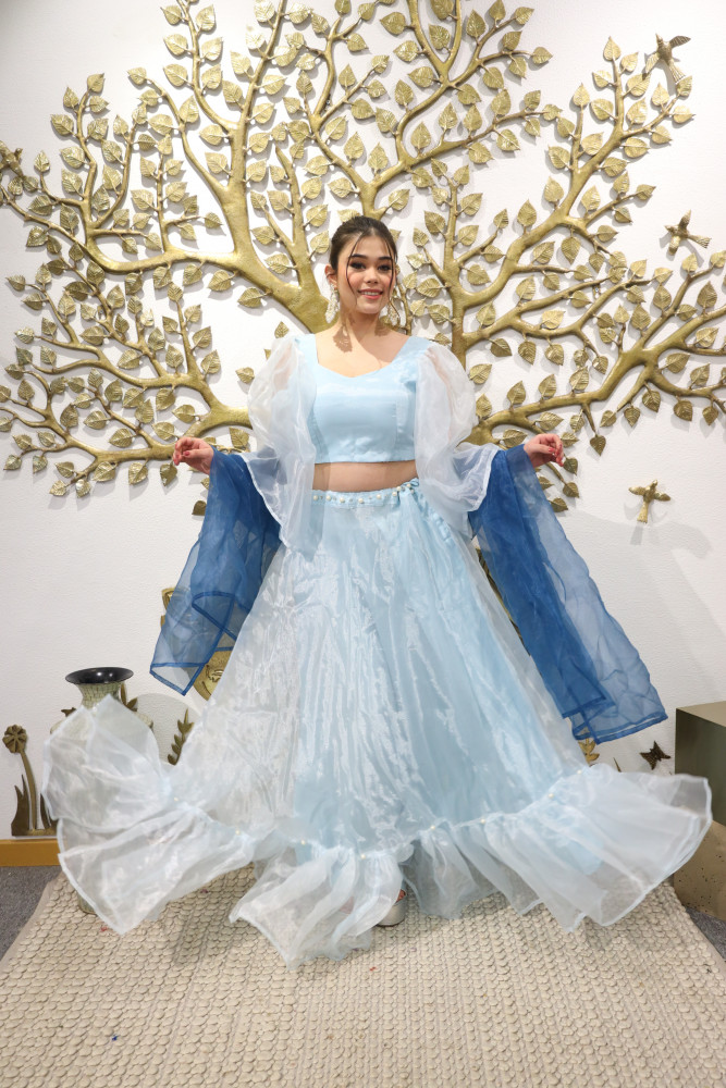 Image of Blue Orgenza Lehenga Set