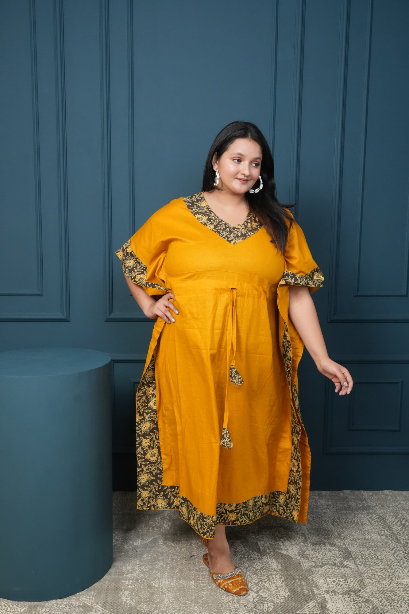 Mustard And Black Kaftan