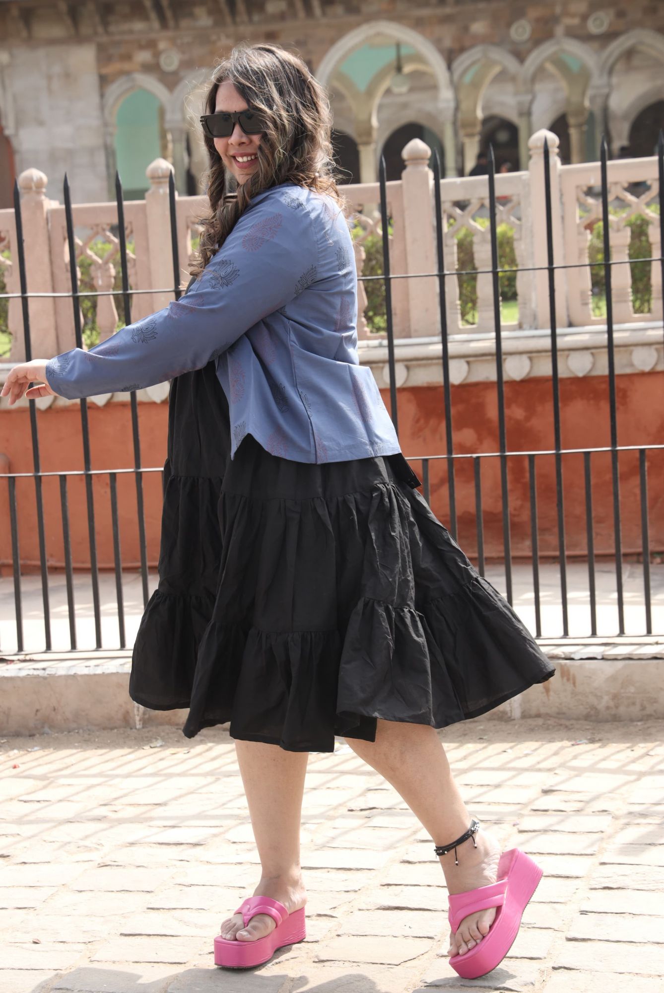 Mystic Black Dress With Blueish Grey Jacket