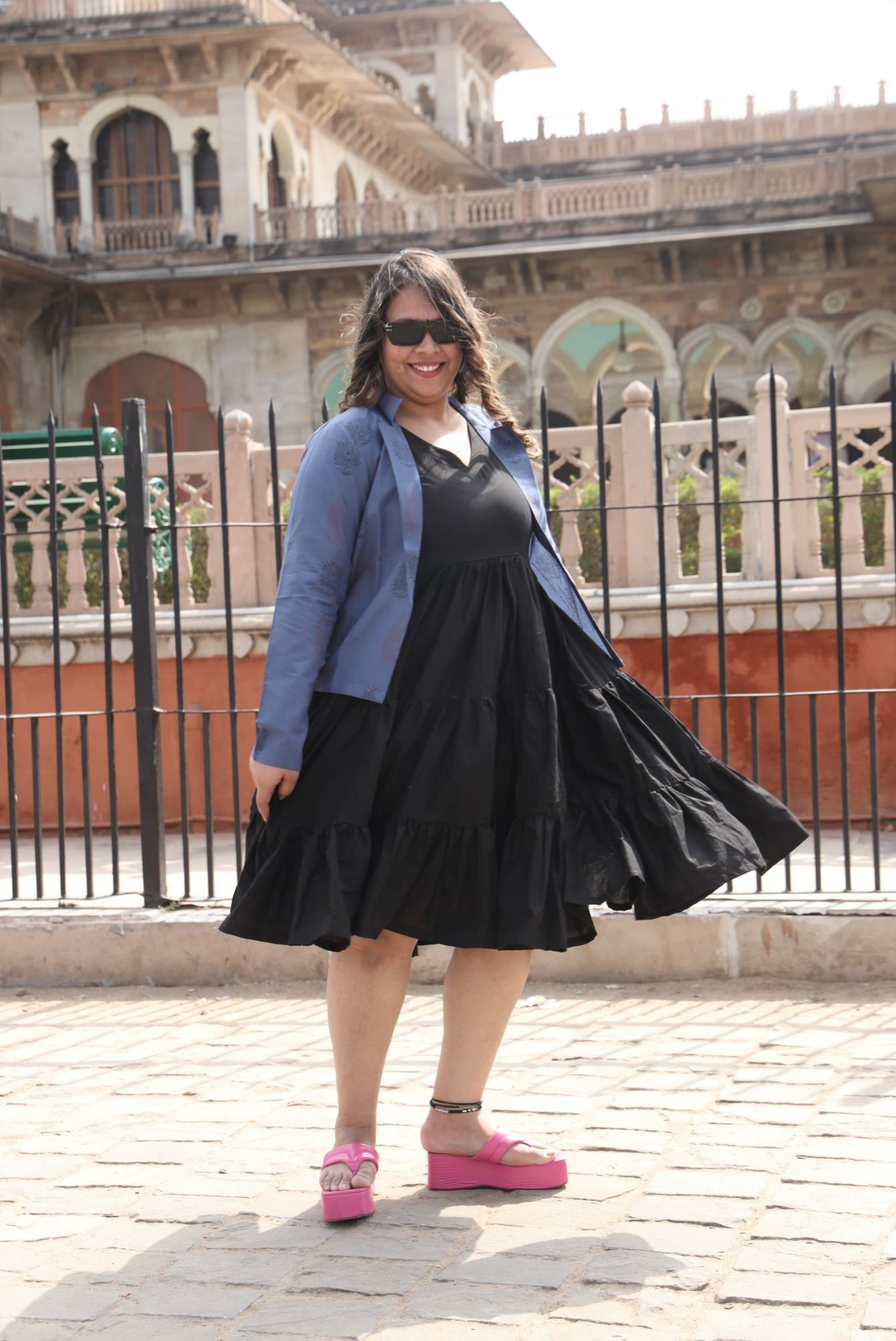 Mystic Black Dress With Blueish Grey Jacket