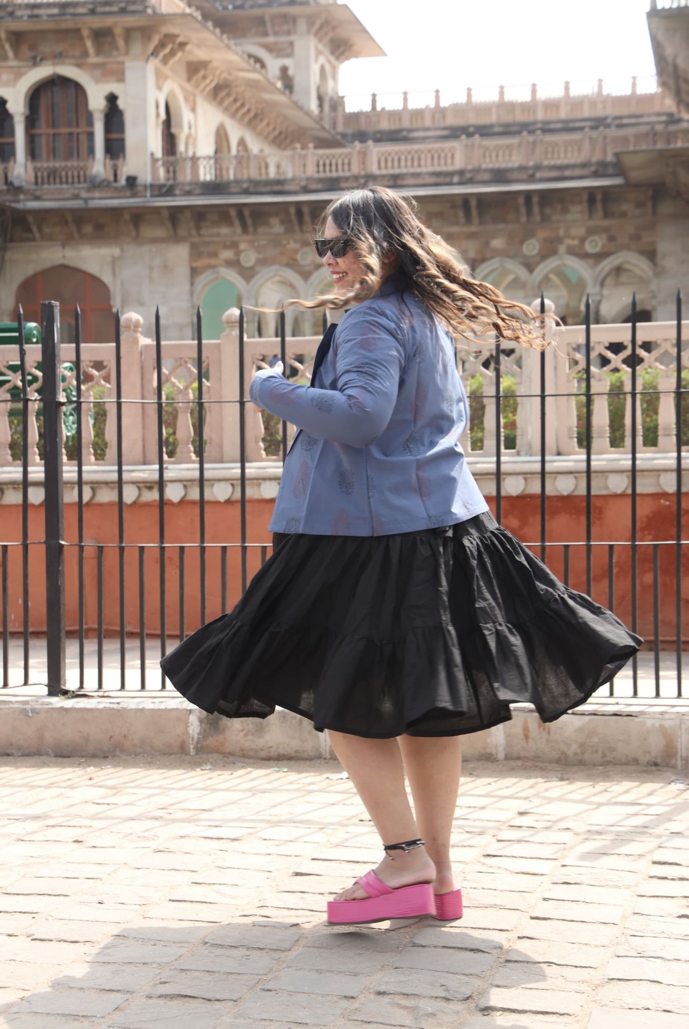 Mystic Black Dress With Blueish Grey Jacket