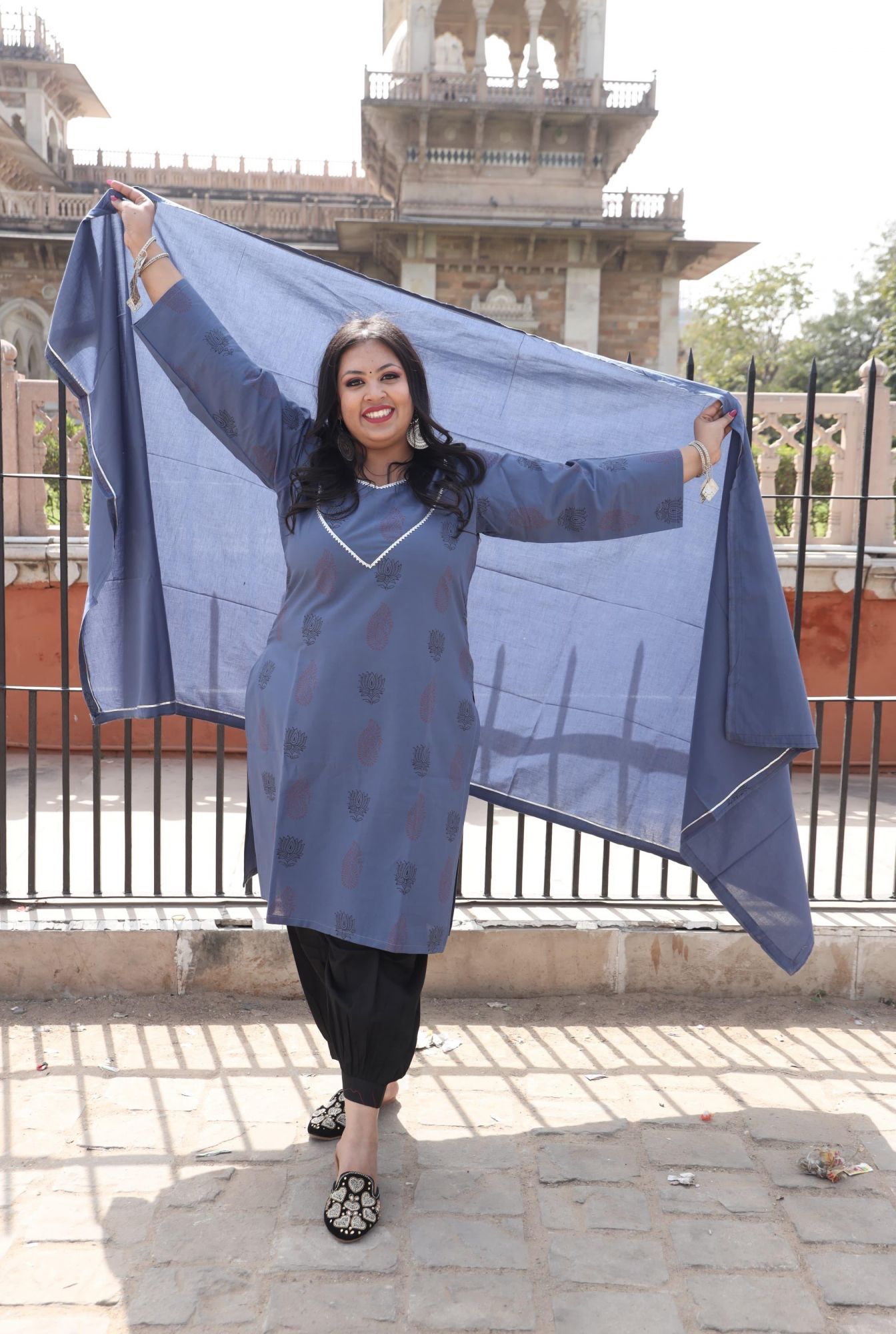 Greyish Blue Handblock Suit Set