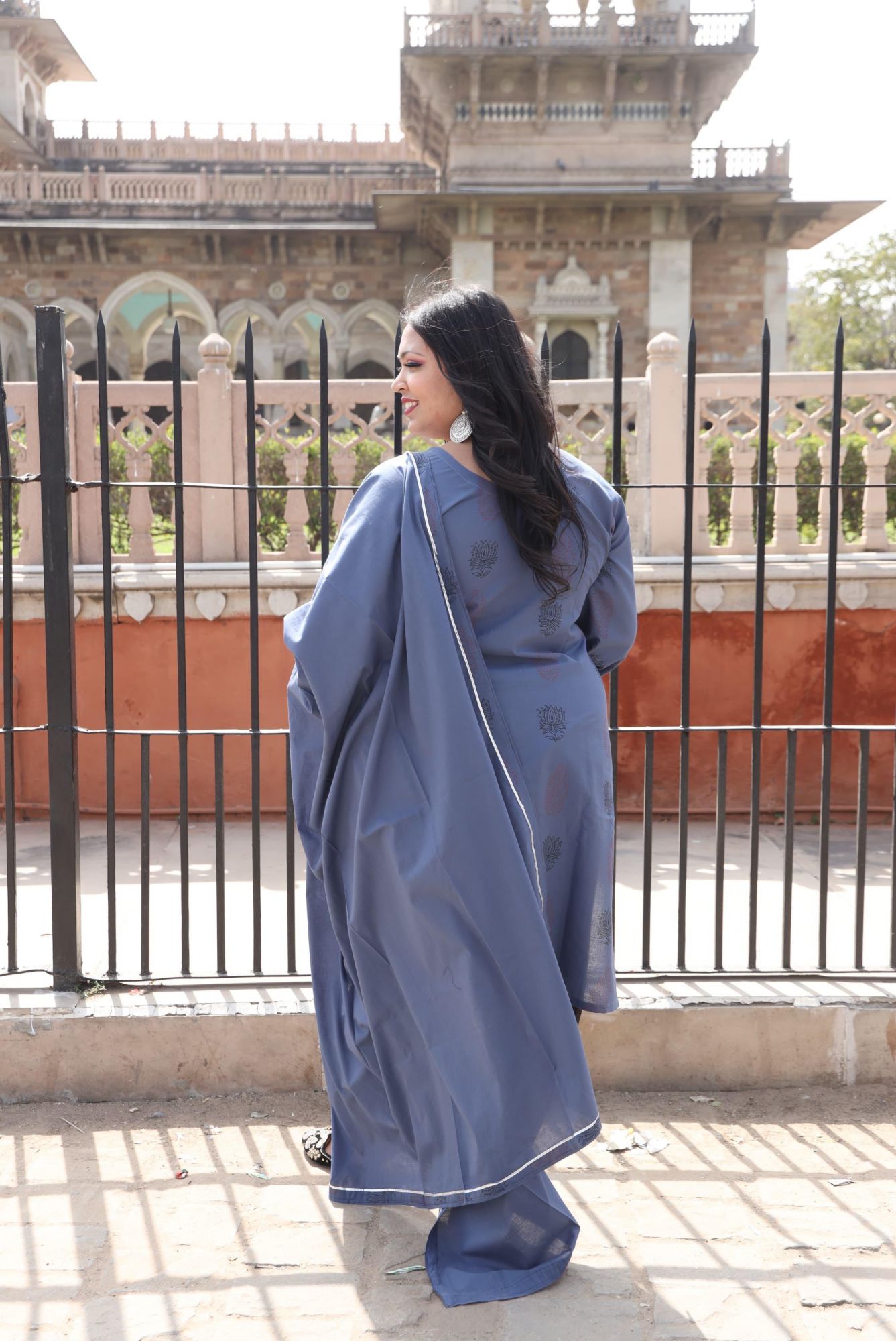 Greyish Blue Handblock Suit Set