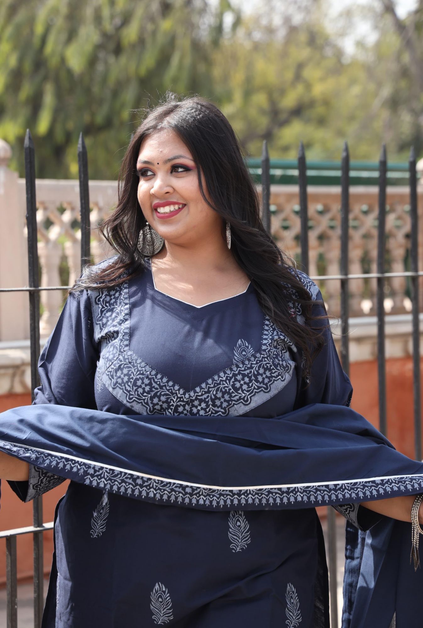 Navy Blue Handblock Suit Set