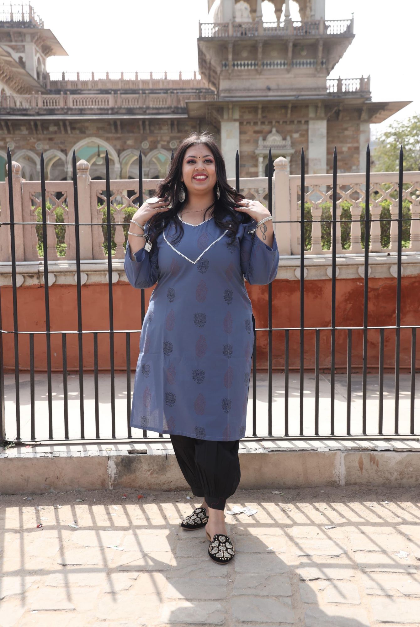 Greyish Blue Handblock Suit Set