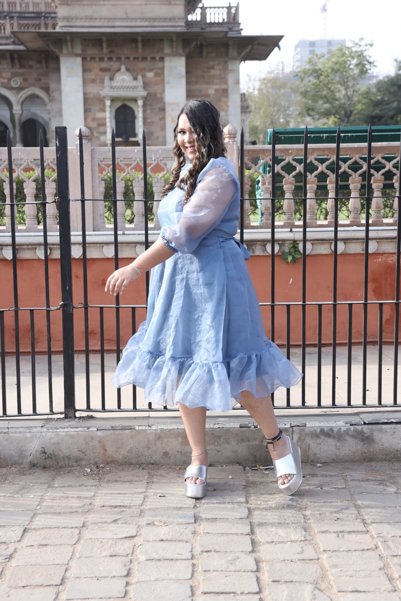 Grey Orgenza Short Dress