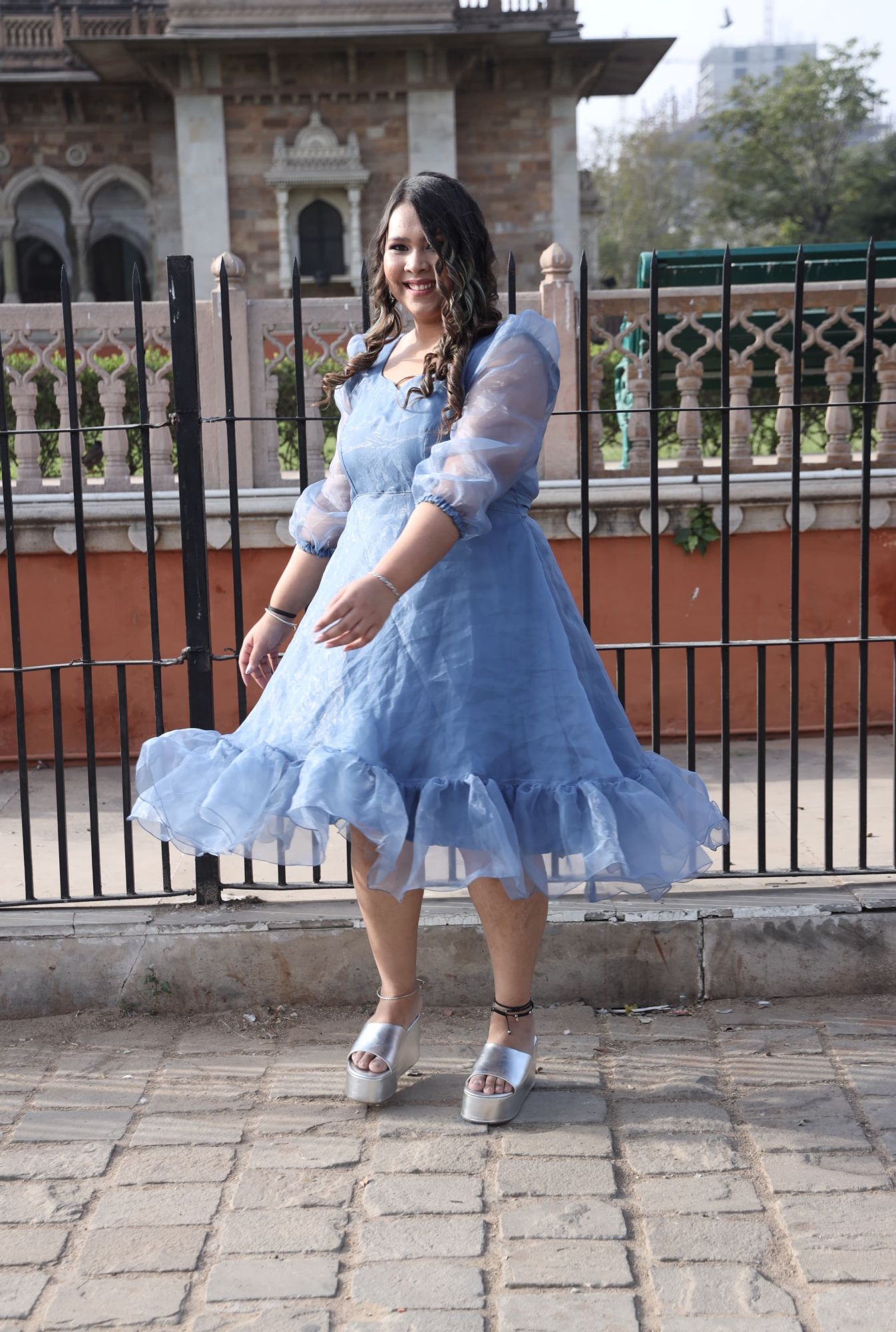 Grey Orgenza Short Dress