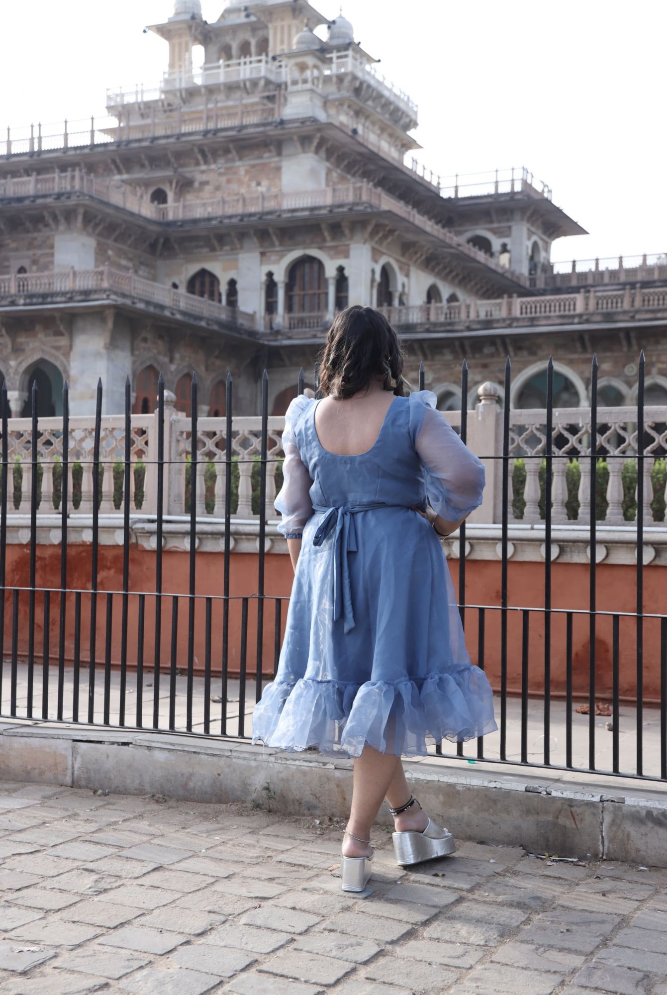 Grey Orgenza Short Dress