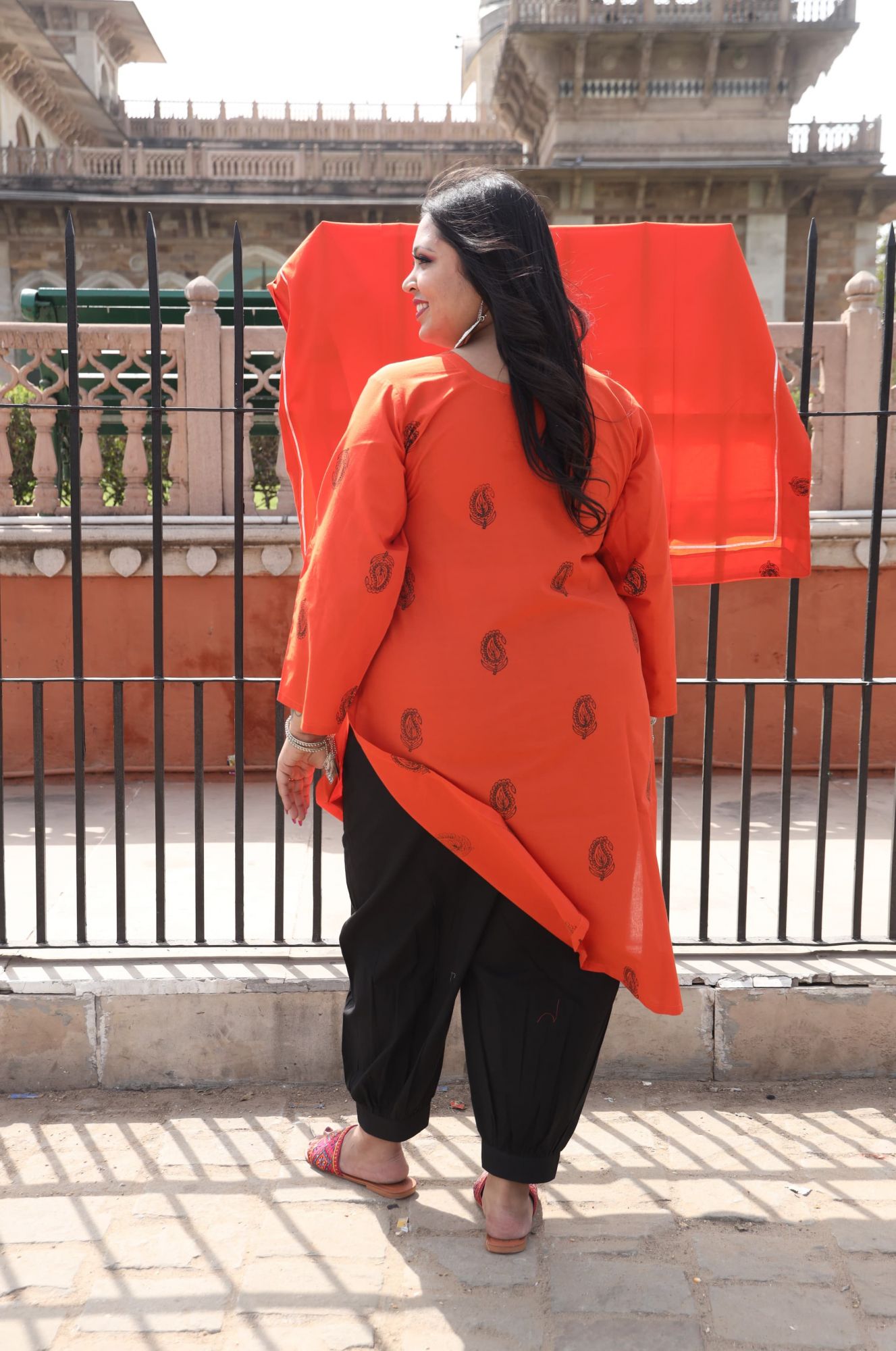 Orange Handblock Suit Set