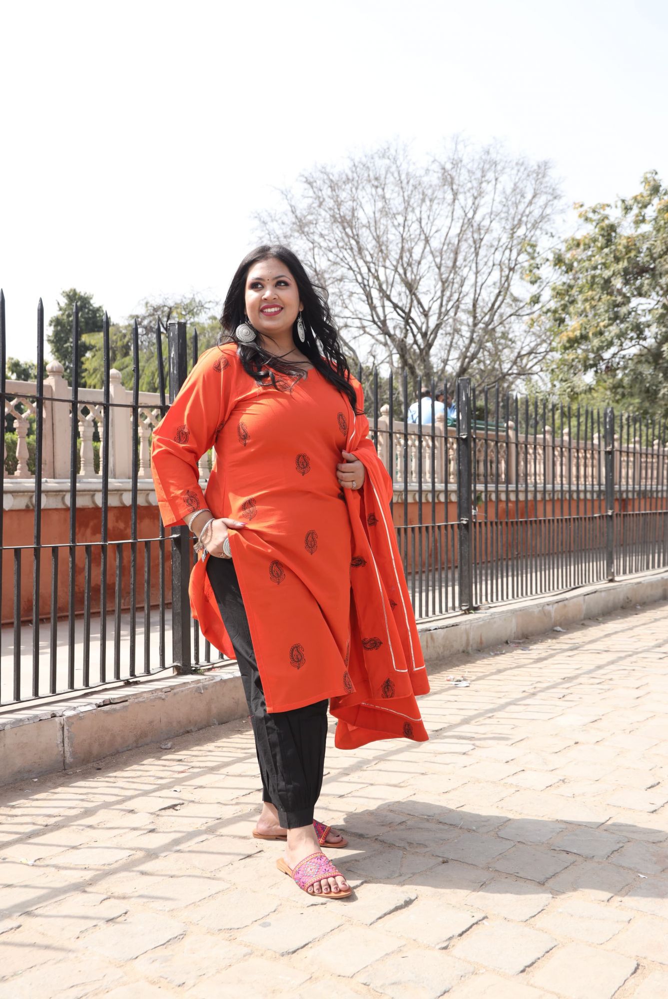 Orange Handblock Suit Set