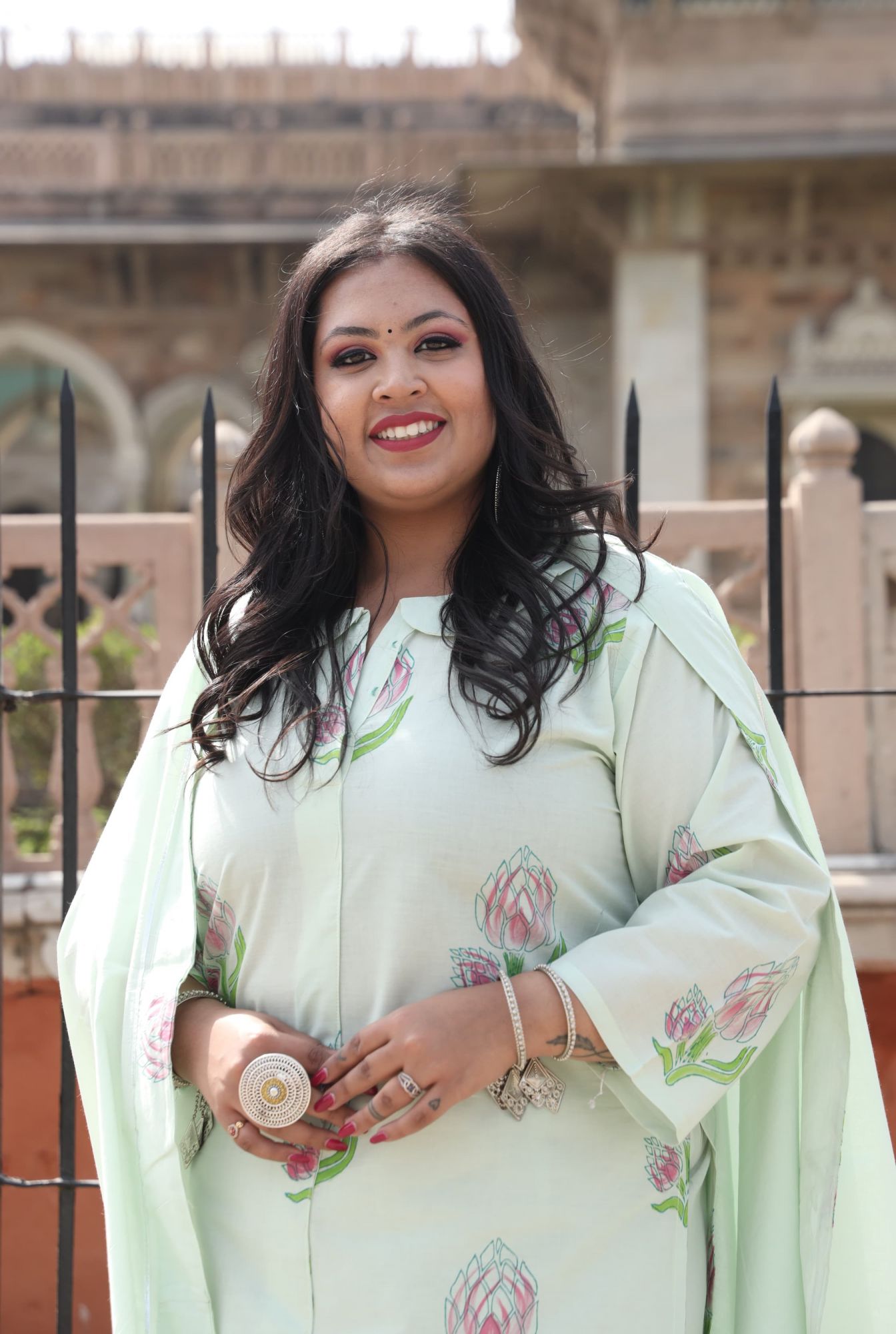 Mint Floral Handblock Suit Set