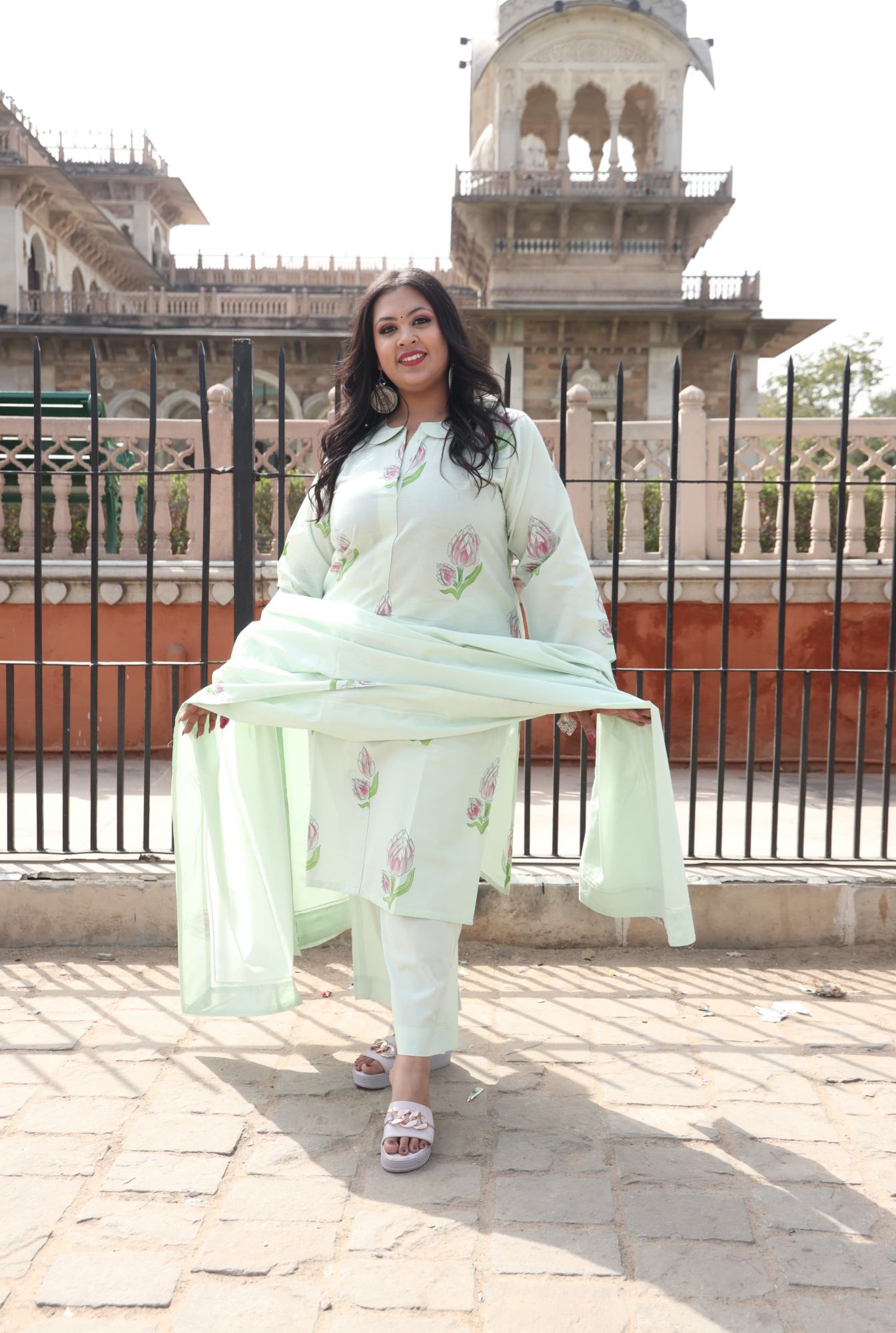 Mint Floral Handblock Suit Set