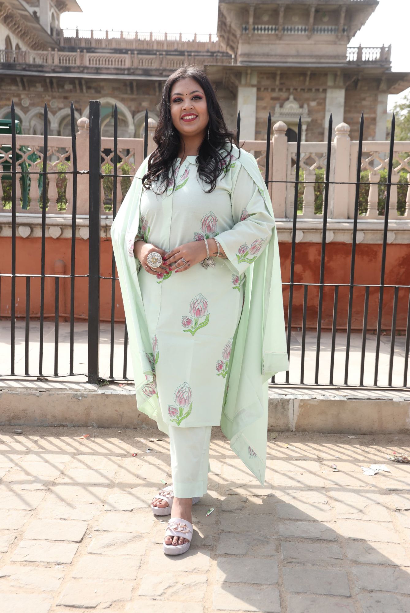 Mint Floral Handblock Suit Set