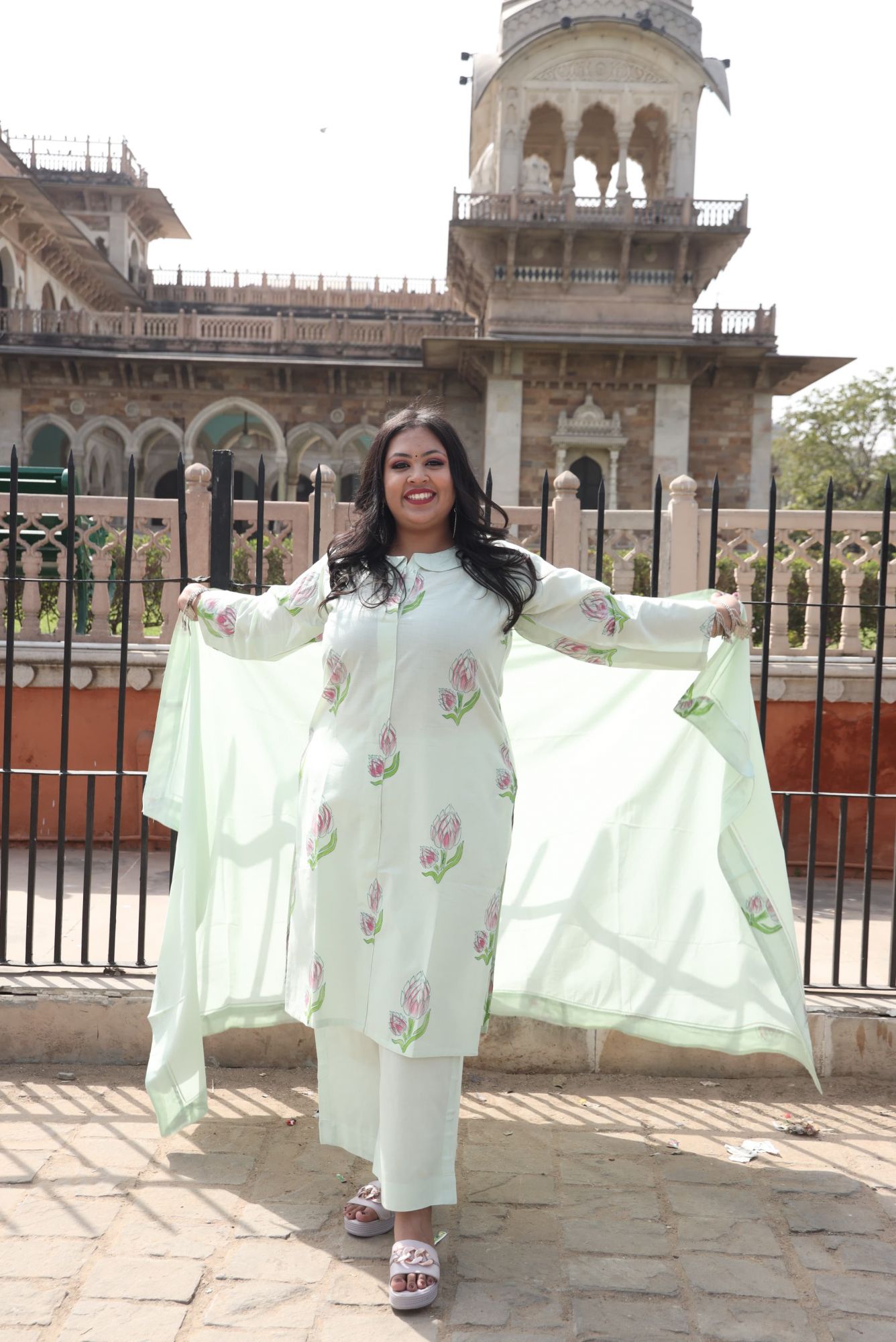 Mint Floral Handblock Suit Set