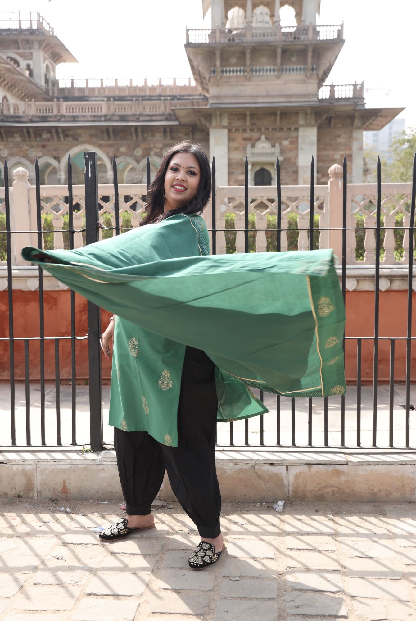 Bottle Green Handblock Suit Set