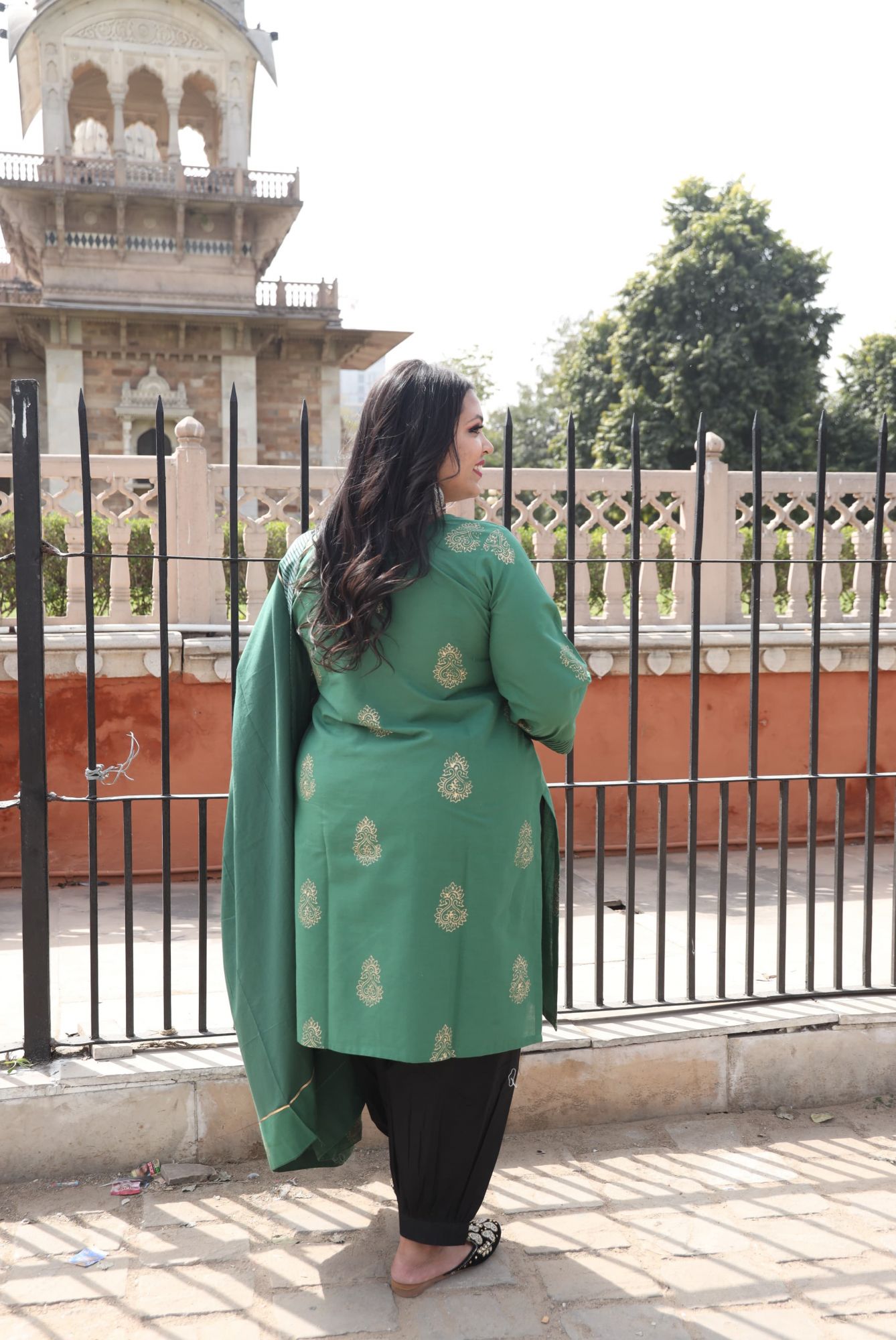 Bottle Green Handblock Suit Set