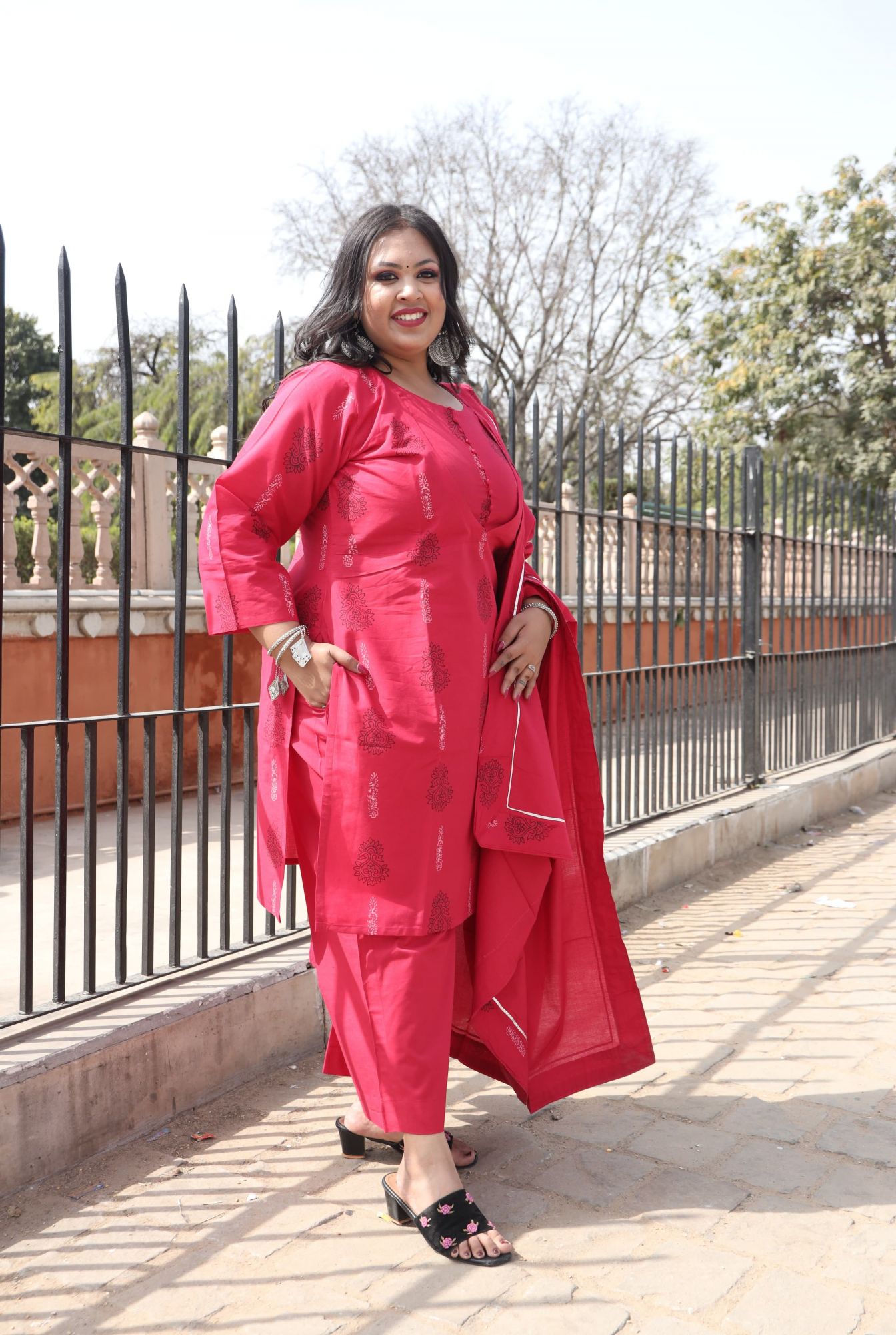 Cherry Red Handblock Suit Set