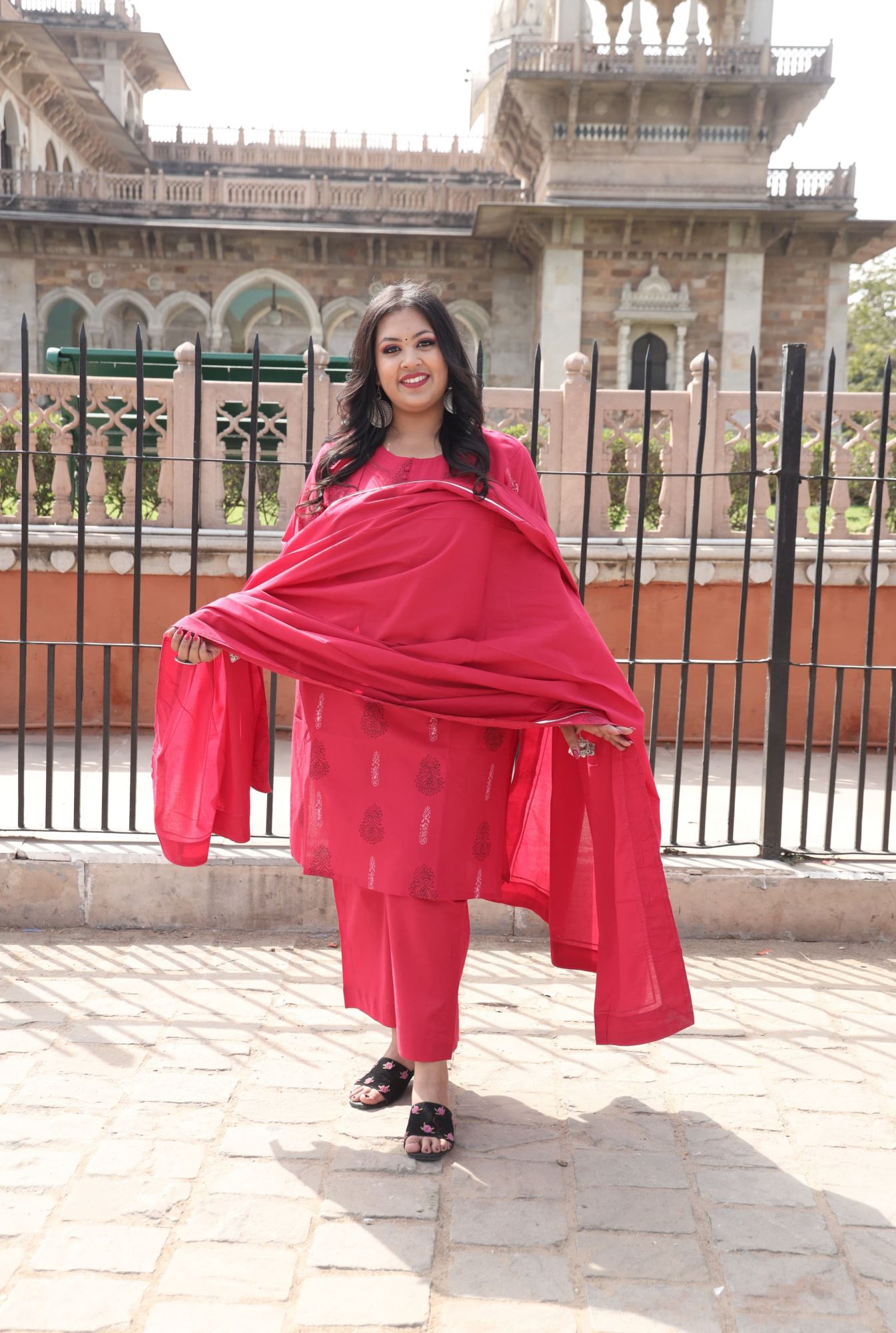 Cherry Red Handblock Suit Set