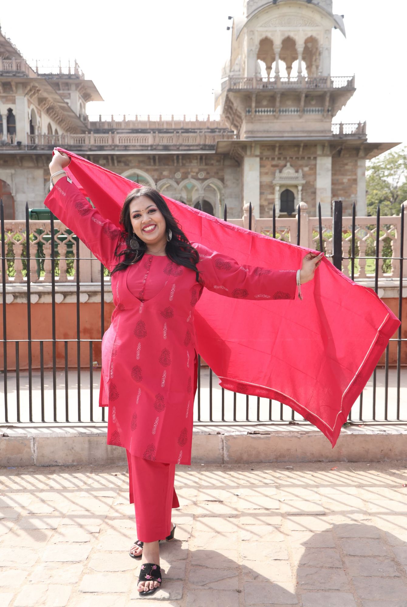 Cherry Red Handblock Suit Set