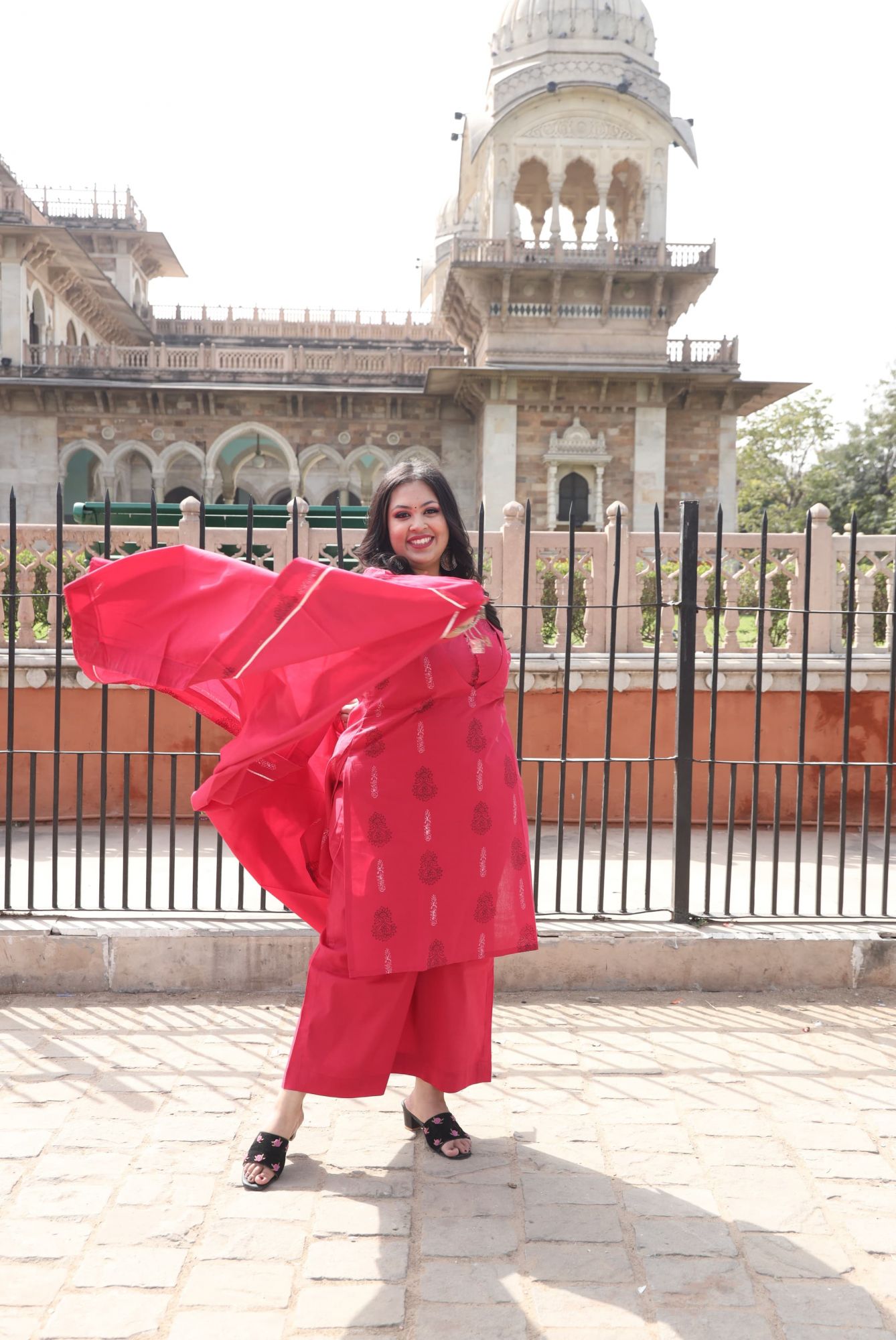 Cherry Red Handblock Suit Set