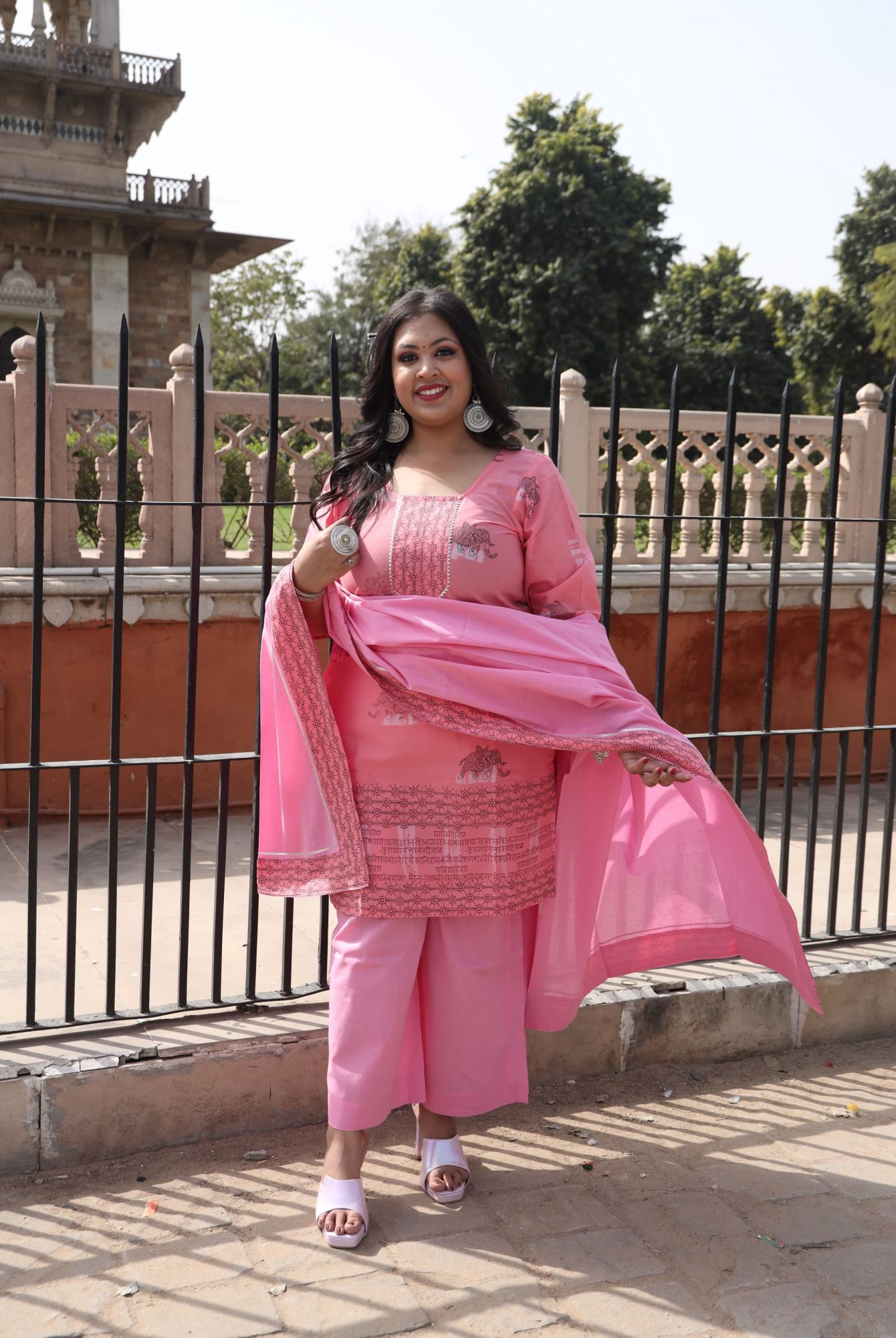 Baby Pink Handblock Suit Set