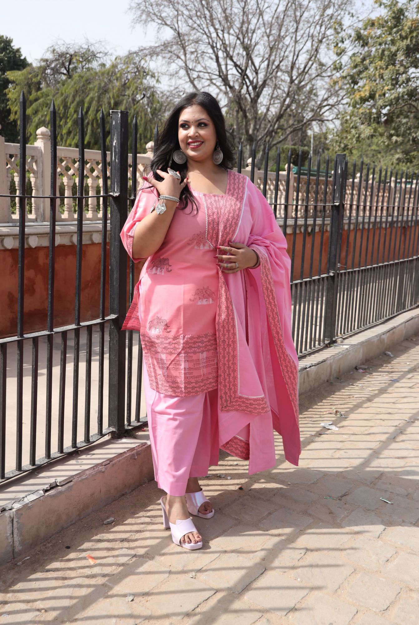 Baby Pink Handblock Suit Set