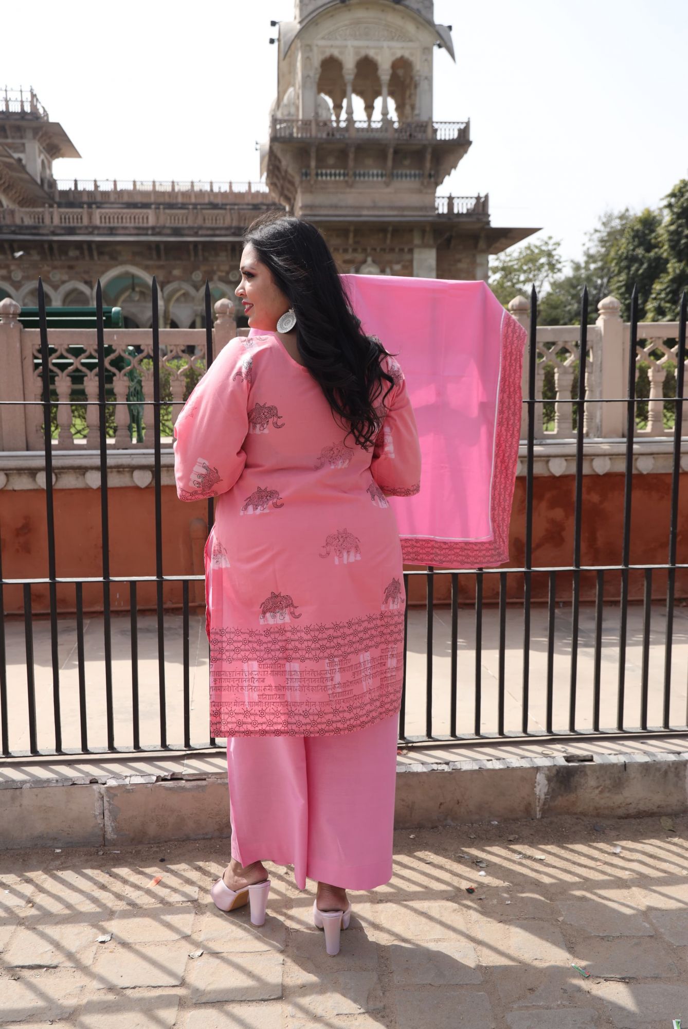 Baby Pink Handblock Suit Set