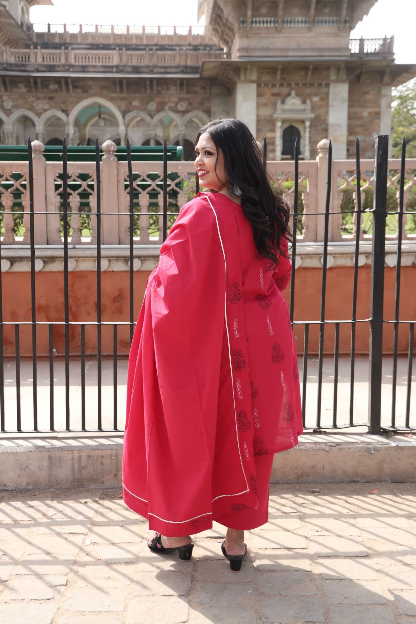 Cherry Red Handblock Suit Set