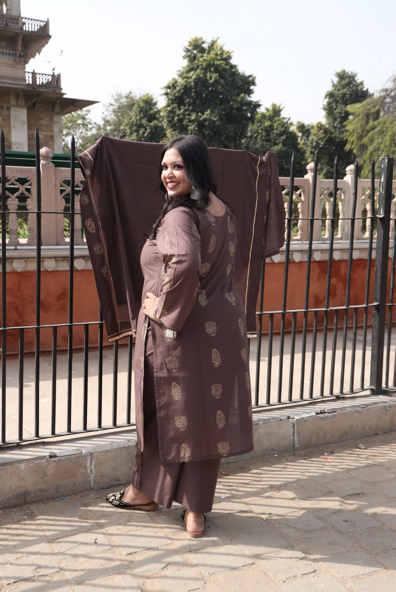 Coffee Handblock Suit Set