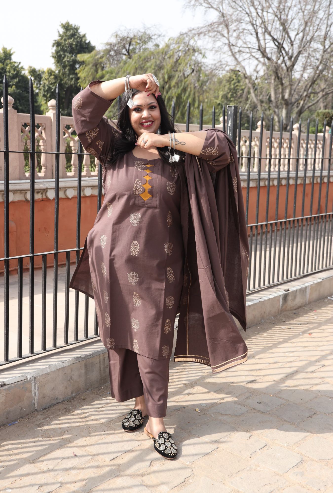 Coffee Handblock Suit Set