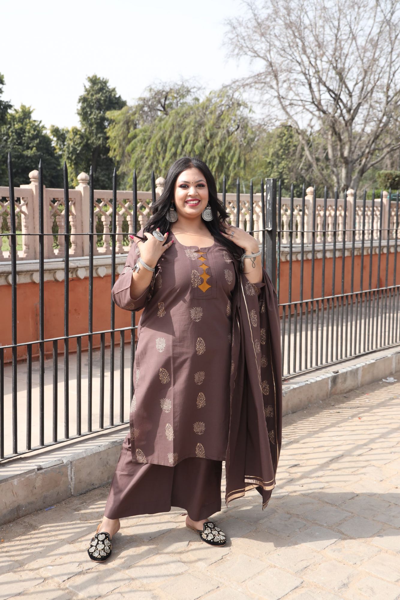 Coffee Handblock Suit Set