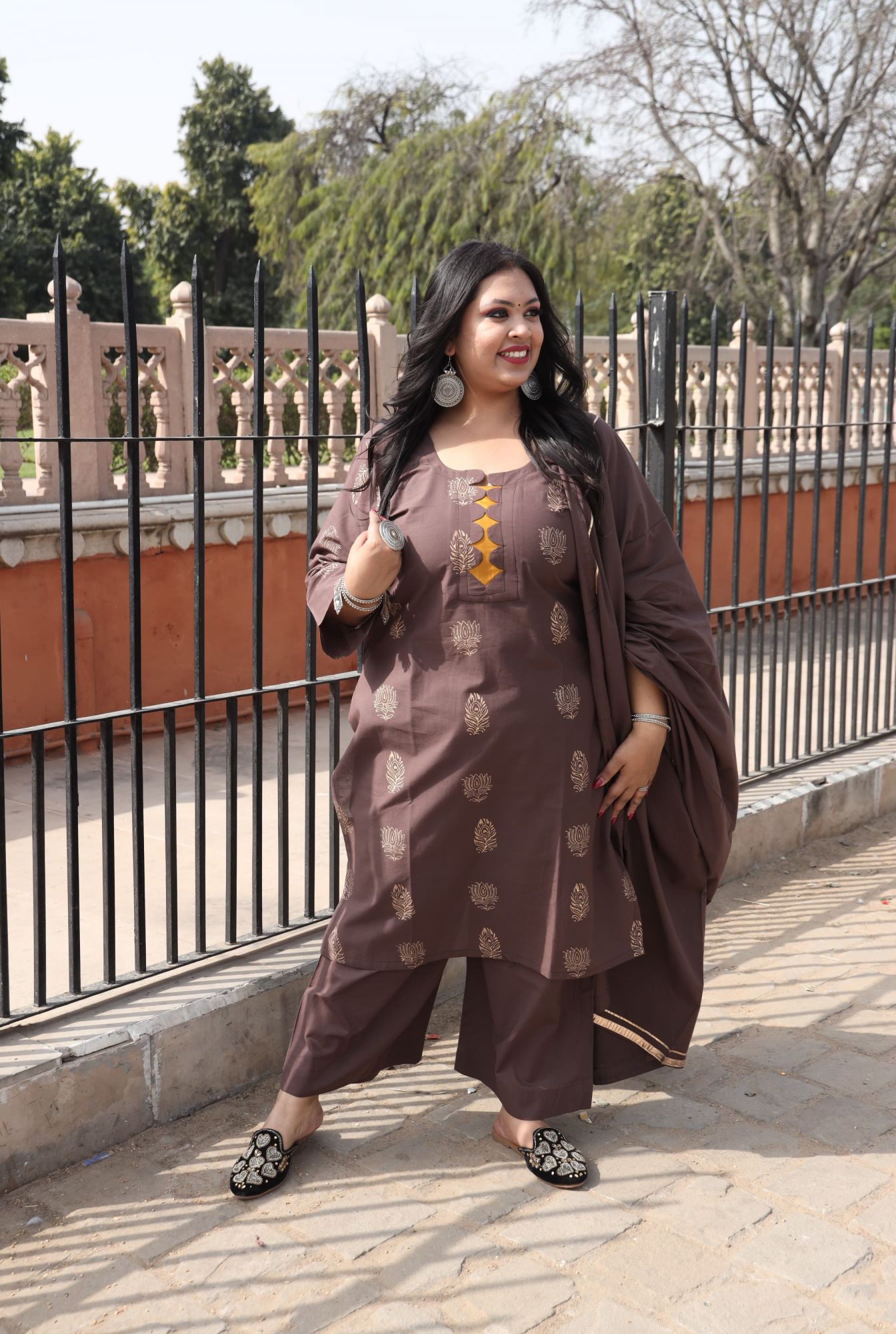 Coffee Handblock Suit Set