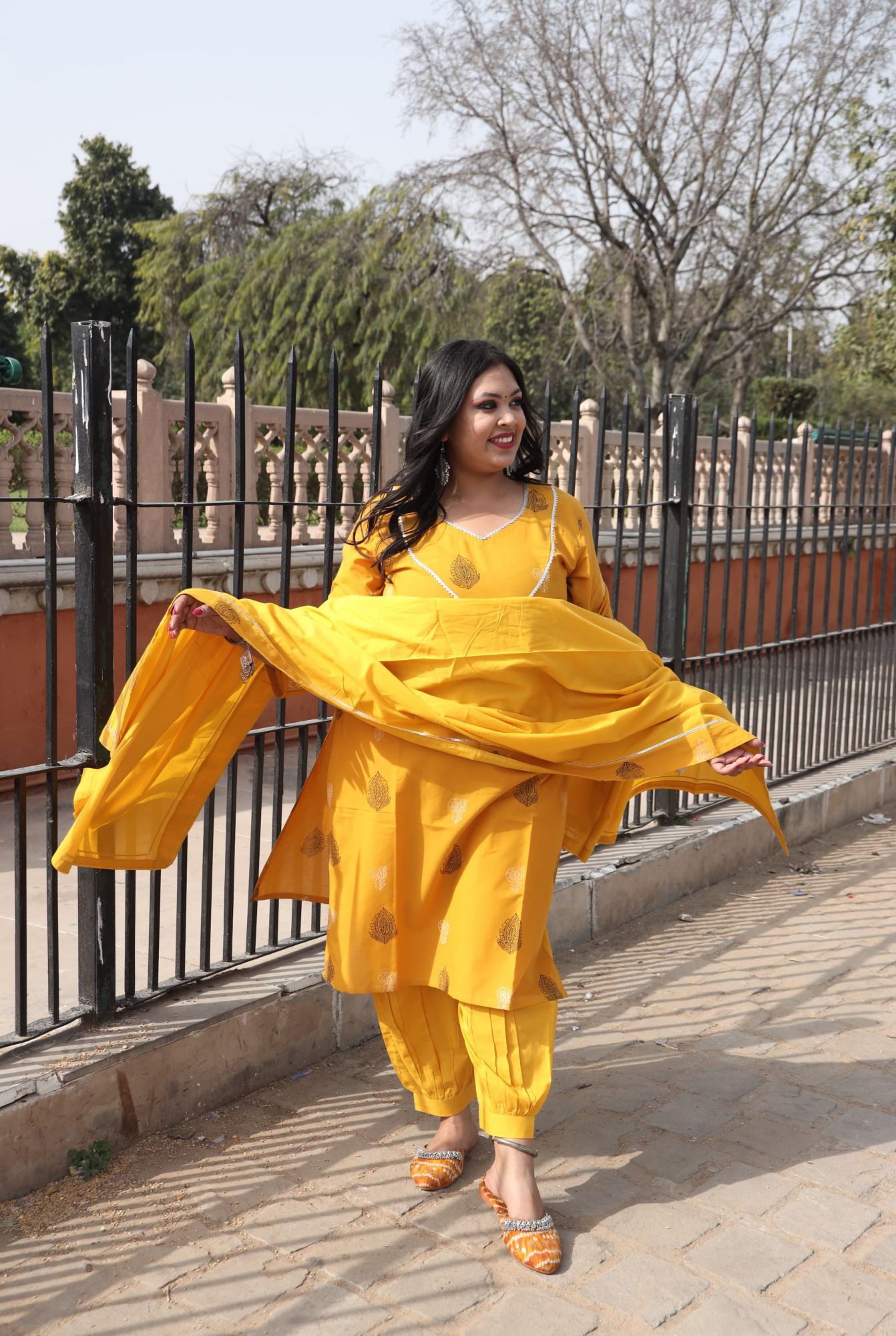 Mustard Yellow Handblock Suit Set