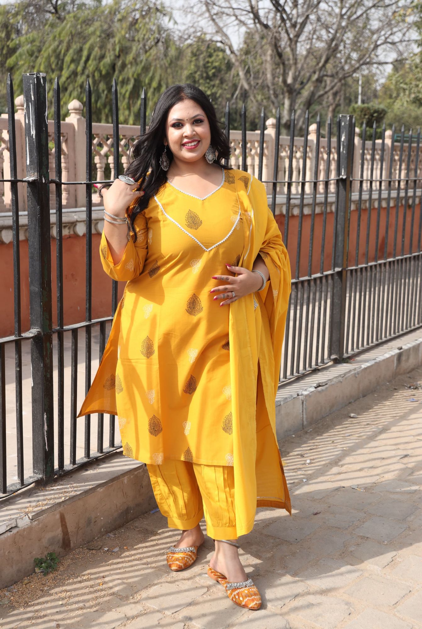 Mustard Yellow Handblock Suit Set