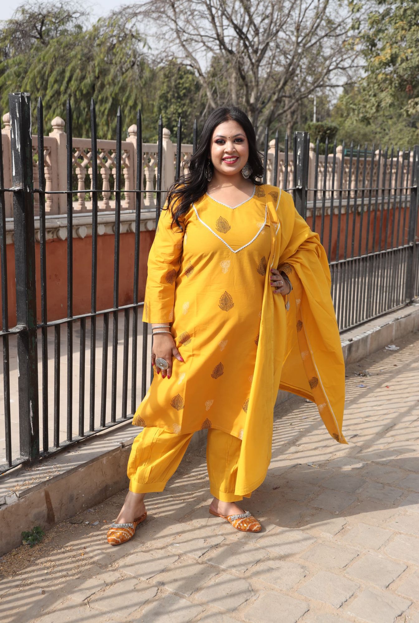 Mustard Yellow Handblock Suit Set
