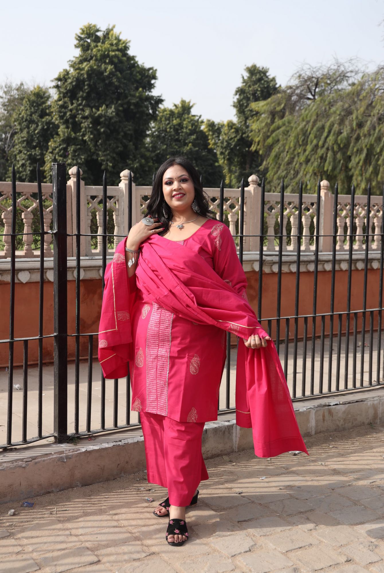 Rani Pink Handblock Suit Set