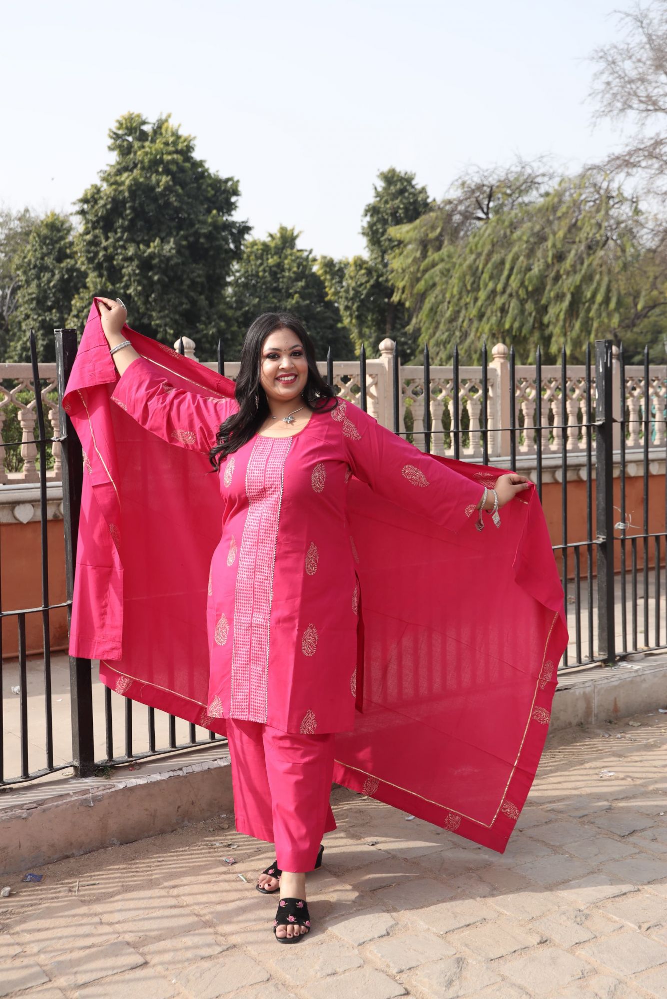 Rani Pink Handblock Suit Set