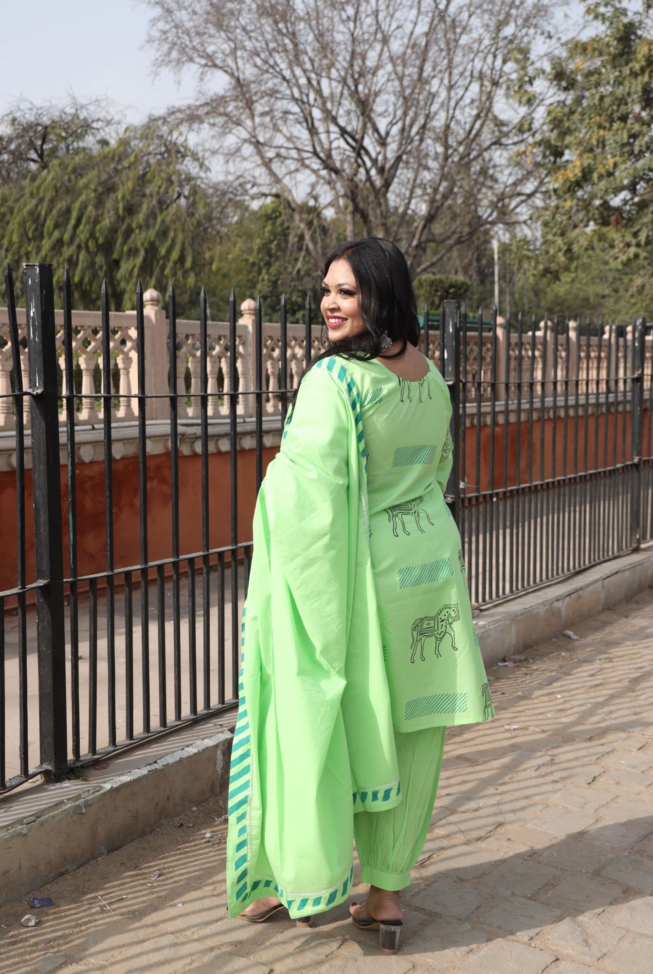 Parrot Green Handblock Suit Set