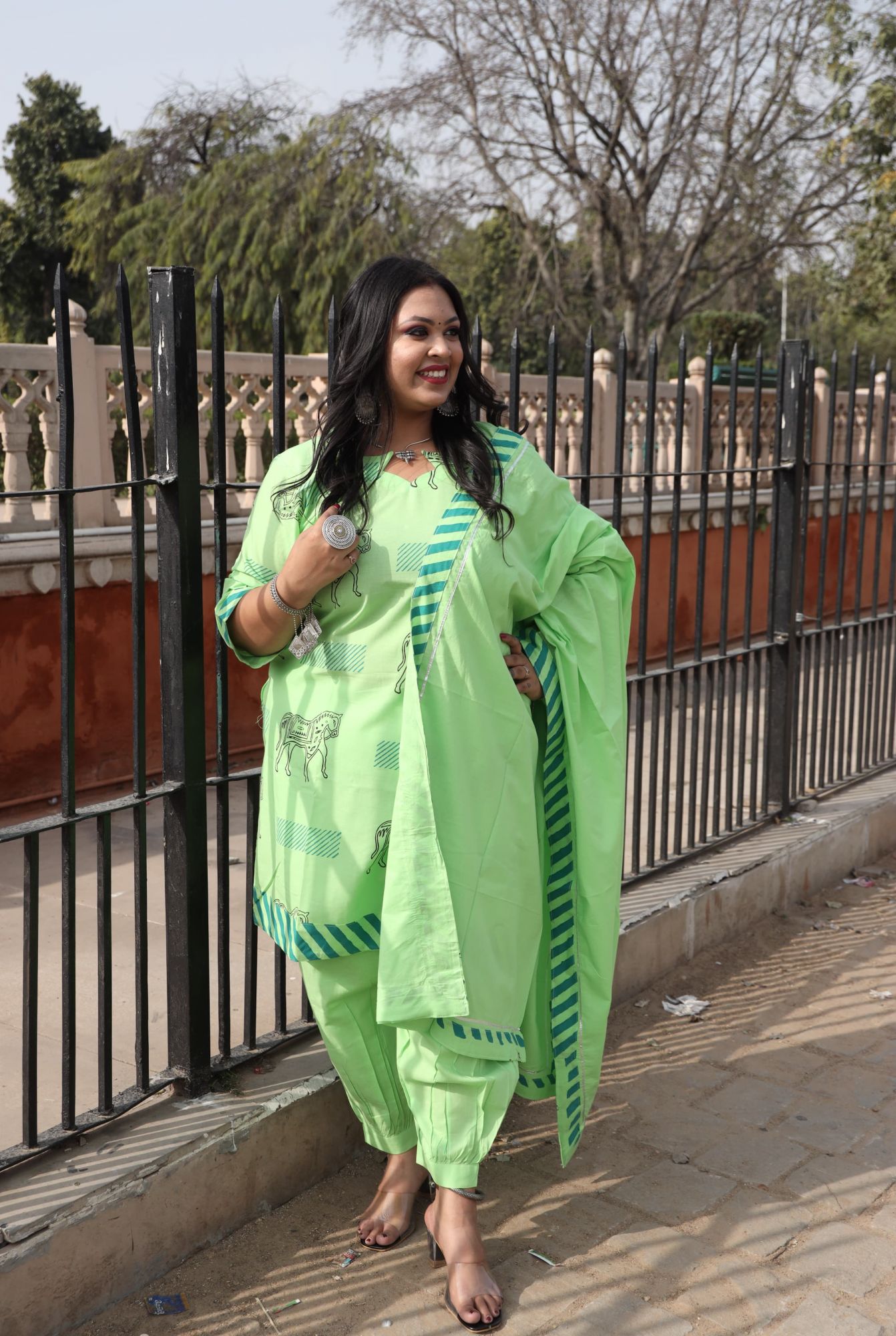 Parrot Green Handblock Suit Set