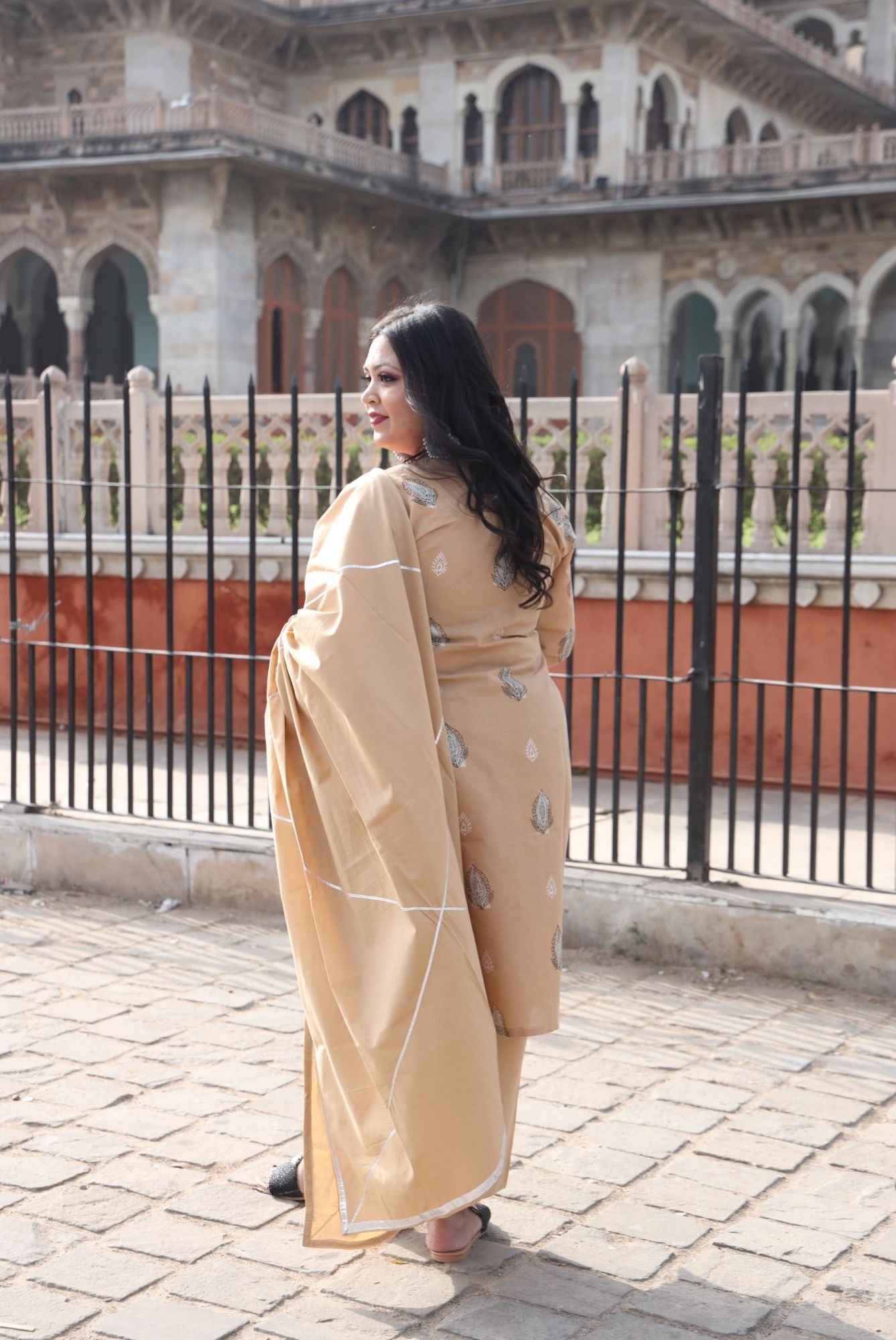 Beige Handblock Suit Set