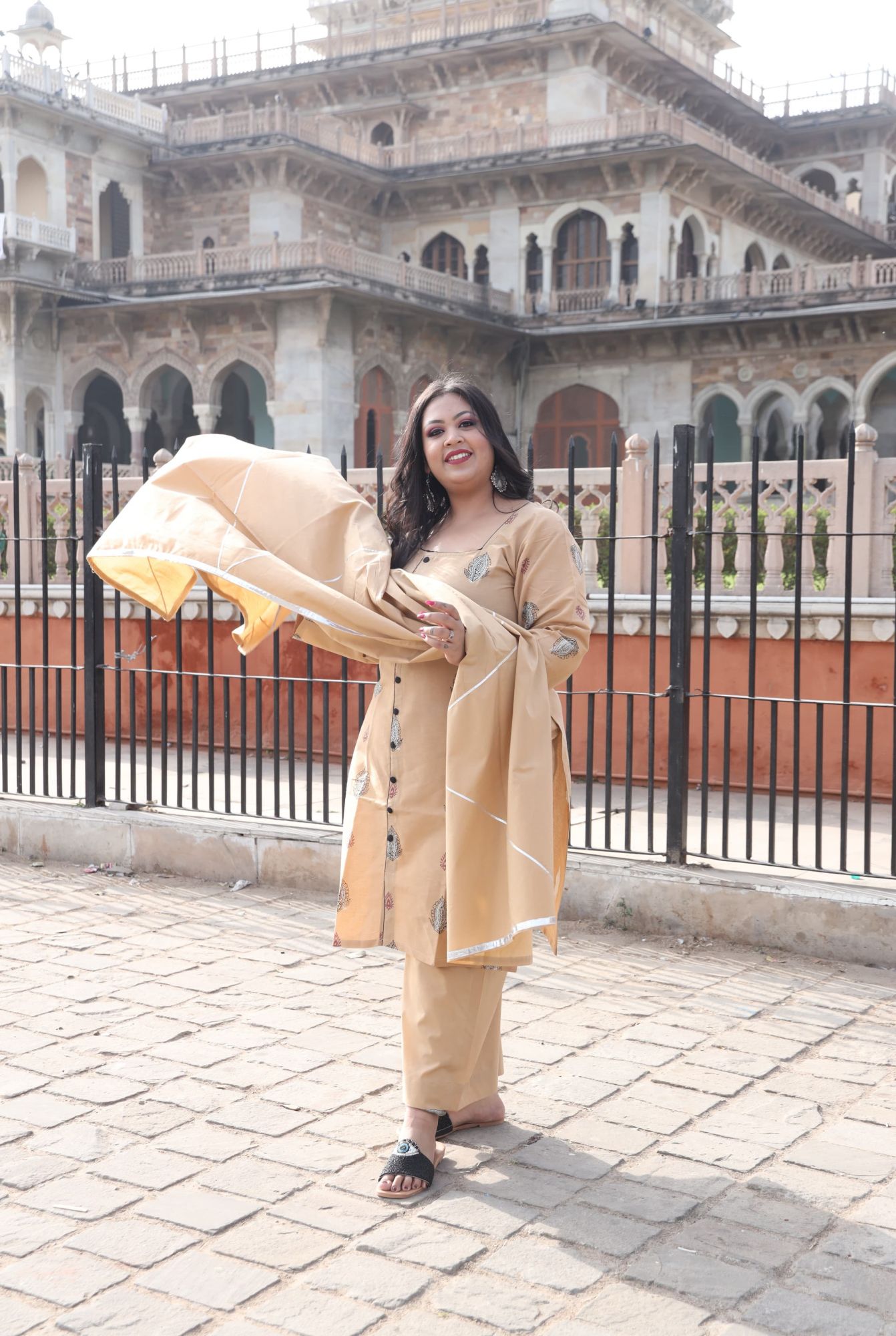 Beige Handblock Suit Set