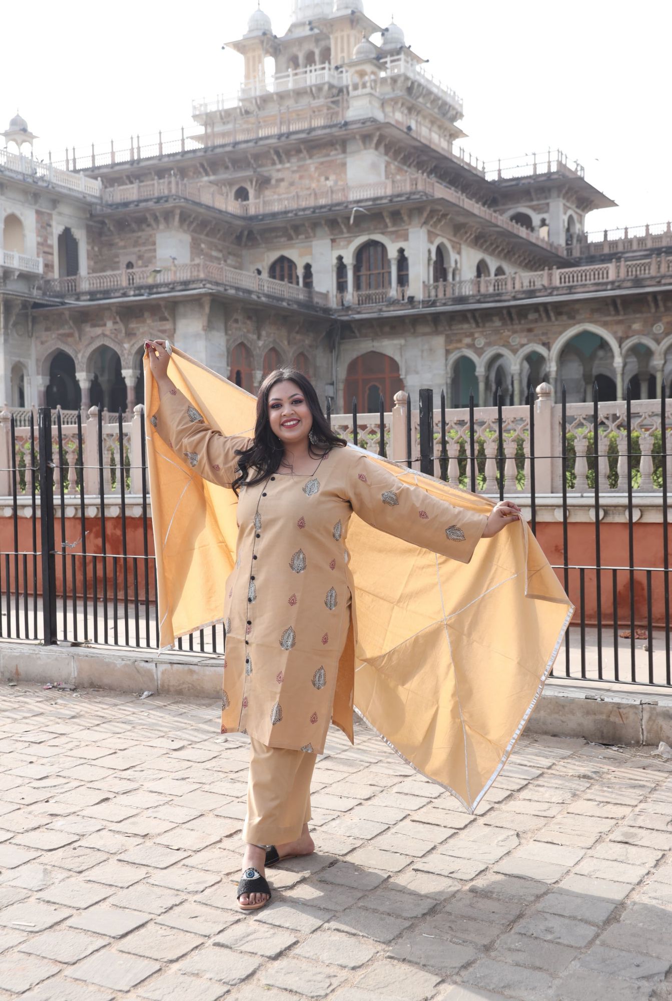 Beige Handblock Suit Set