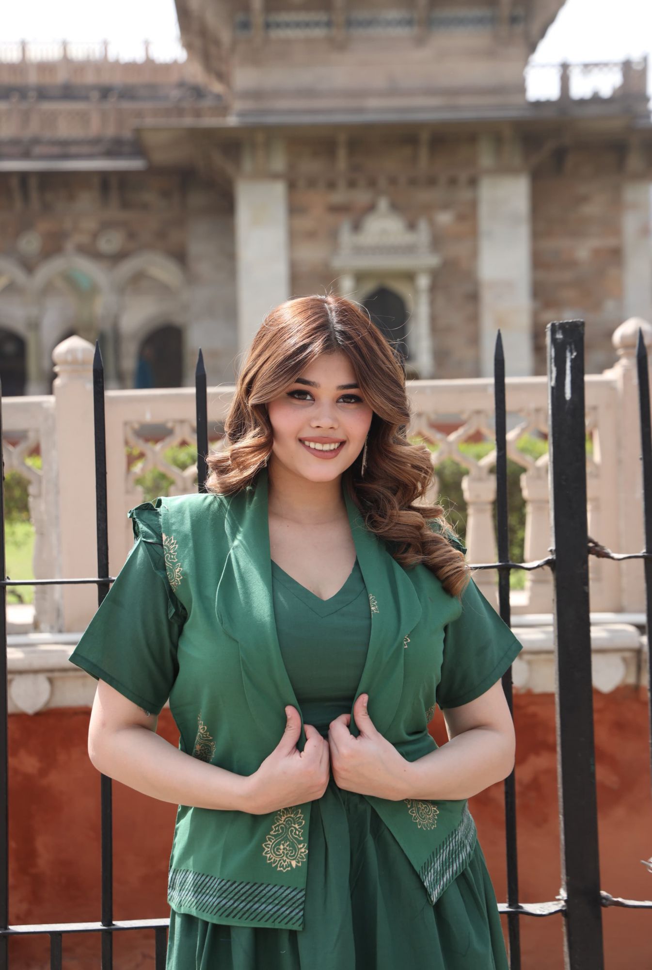 Bottle Green Coord Set With Jacket