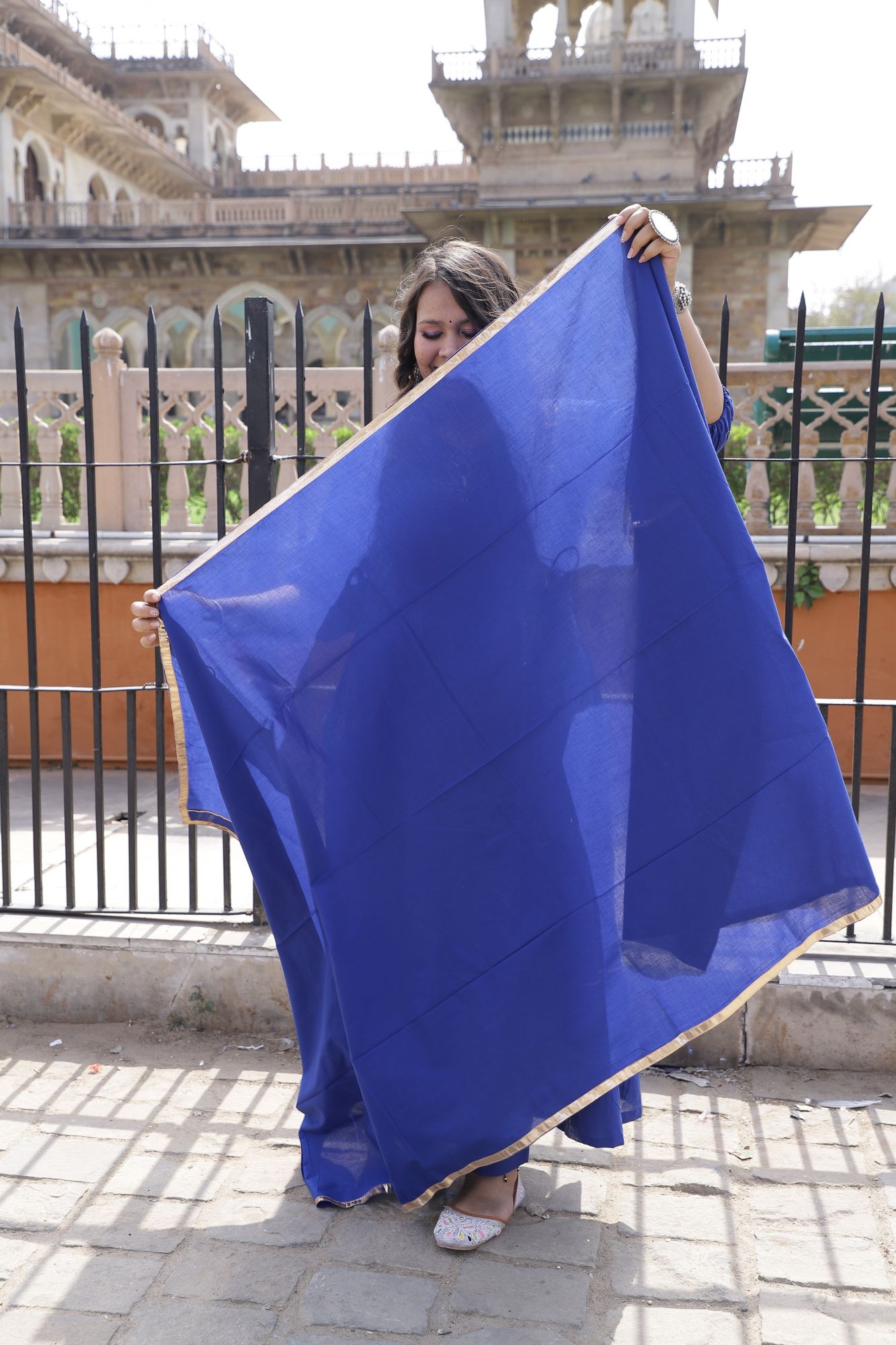 Royal Blue Handblock Anarkali Set