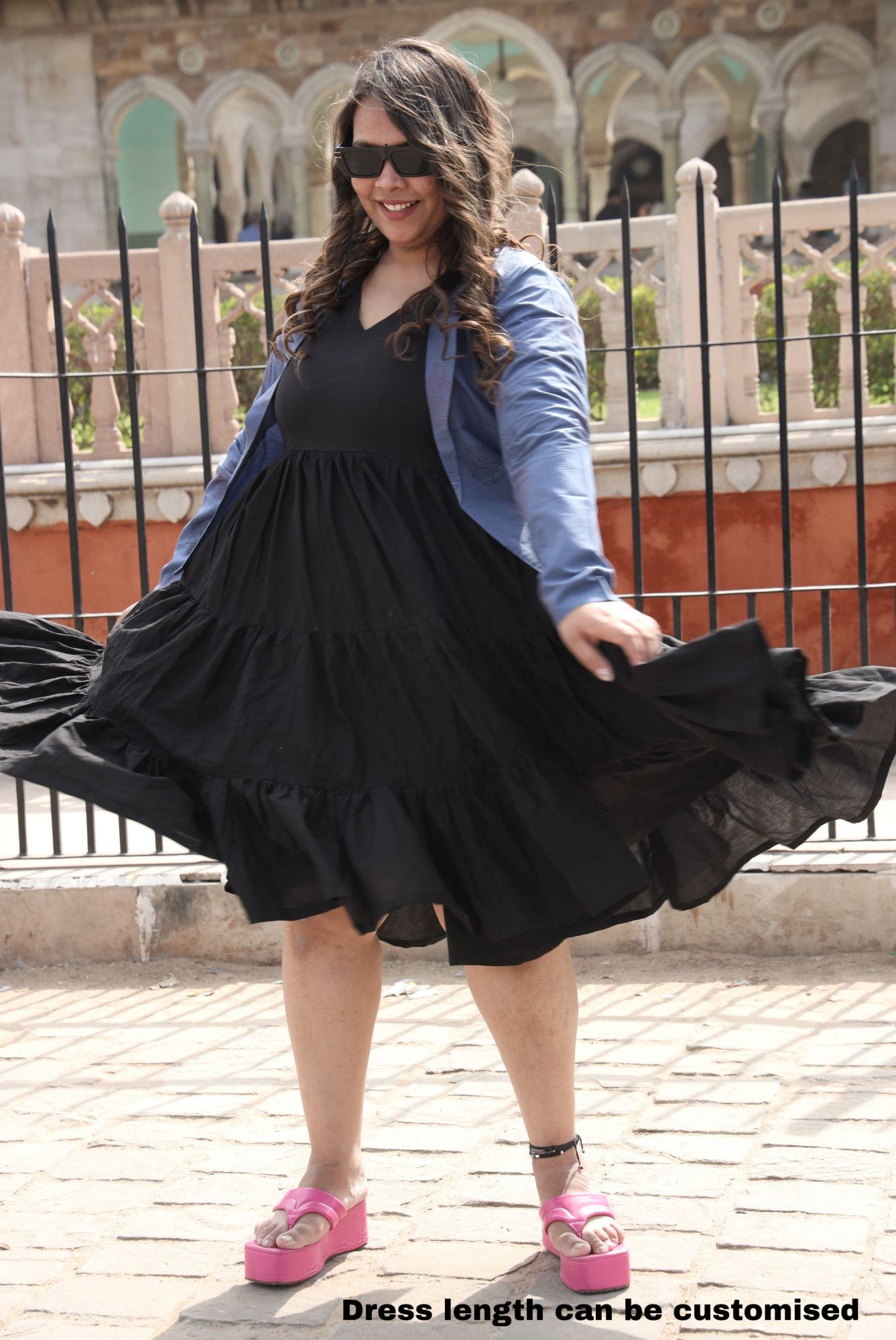 Mystic Black Dress With Blueish Grey Jacket