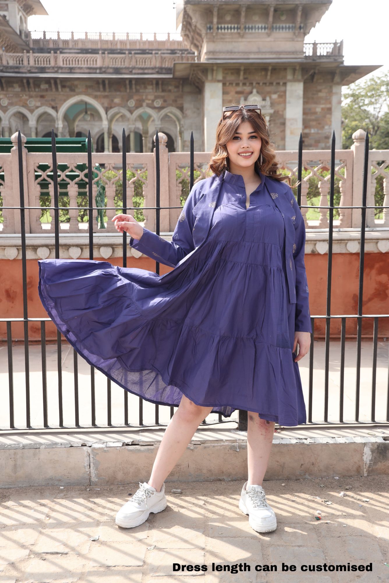 Brinjal Purple Dress With Handblock Jacket