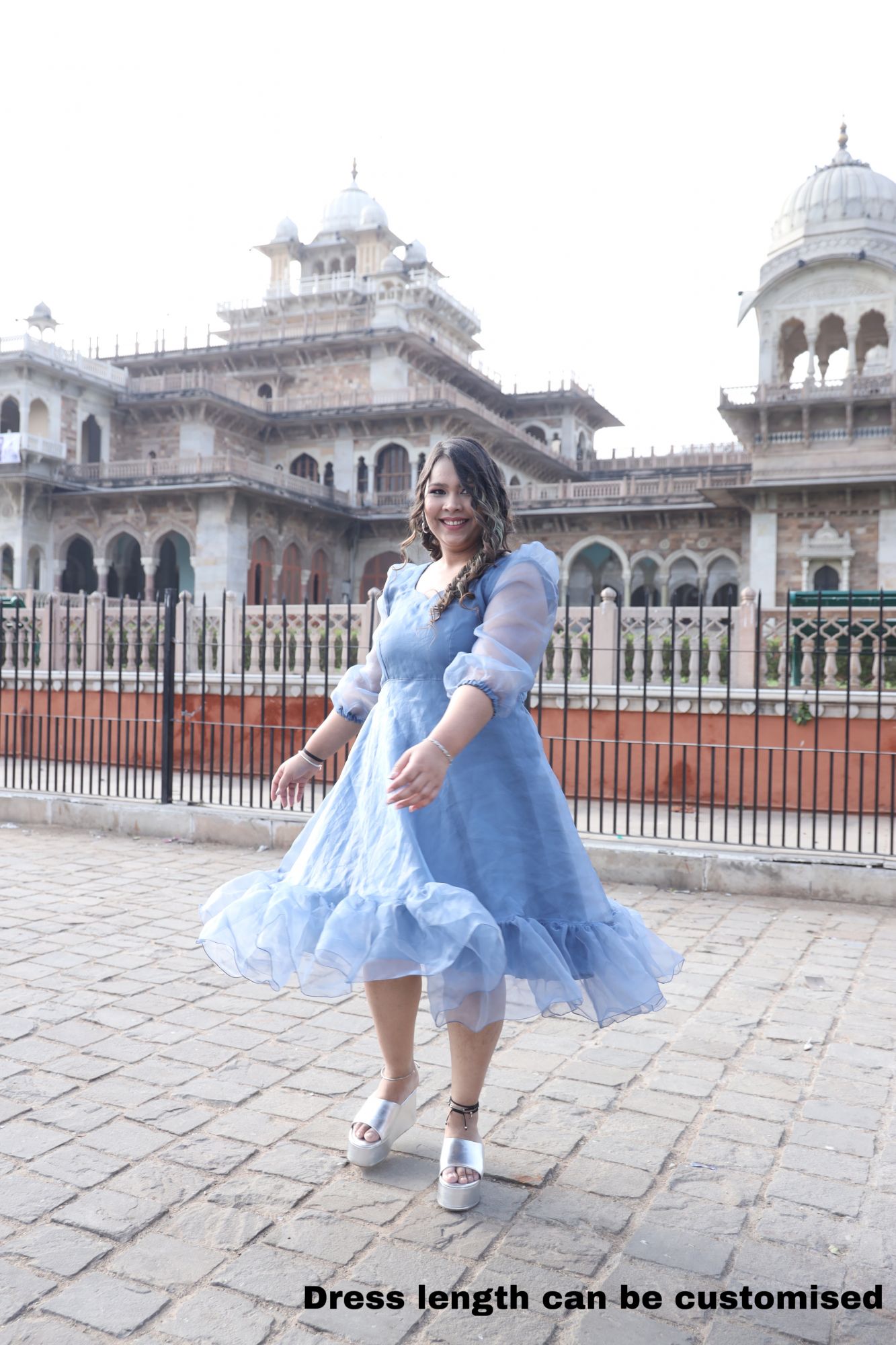 Grey Orgenza Short Dress